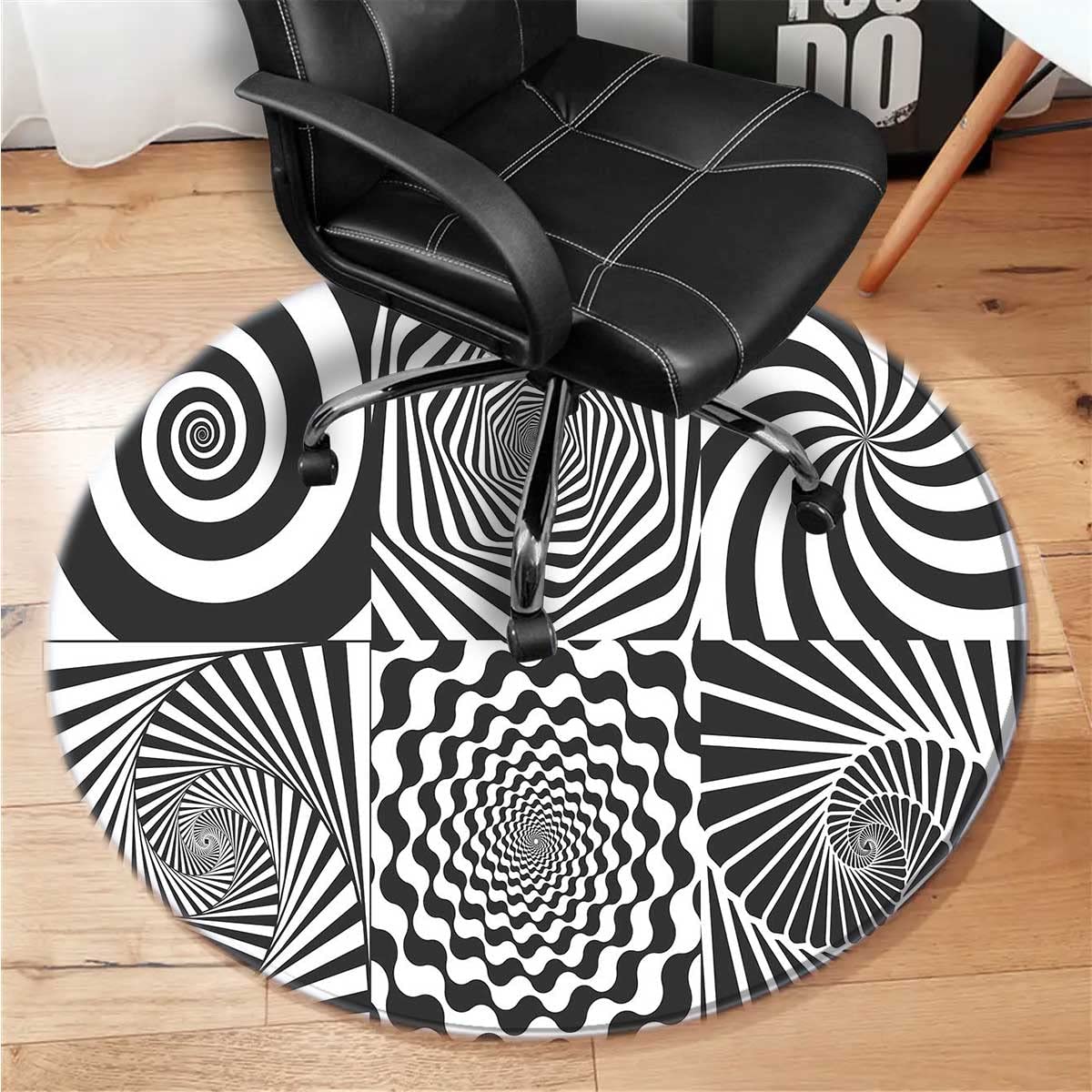 Black and White Optical Illusion Chair Mat for Hardwood Floors - 43 Inch Non-Slip Desk & Gaming Chair Rug - Protects Floors from Scratches - Perfect for Office, Salon, or Gamer Setup