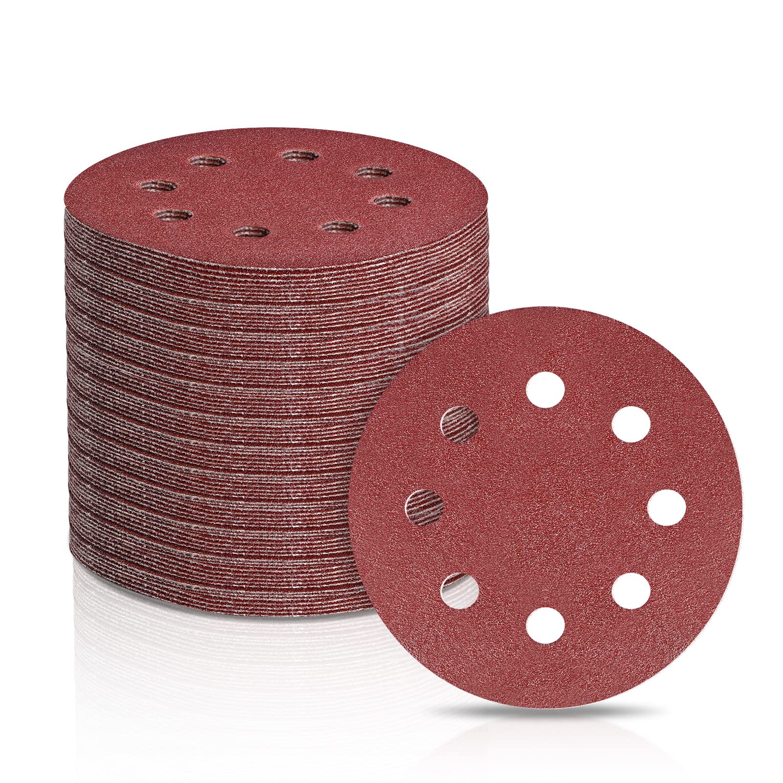 100Pcs 5-Inch 8-Hole Sanding Discs Set - 10 Grits (40-1200) for Random Orbital Sander - Ideal for Woodworking, Metal Polishing & DIY Home Projects