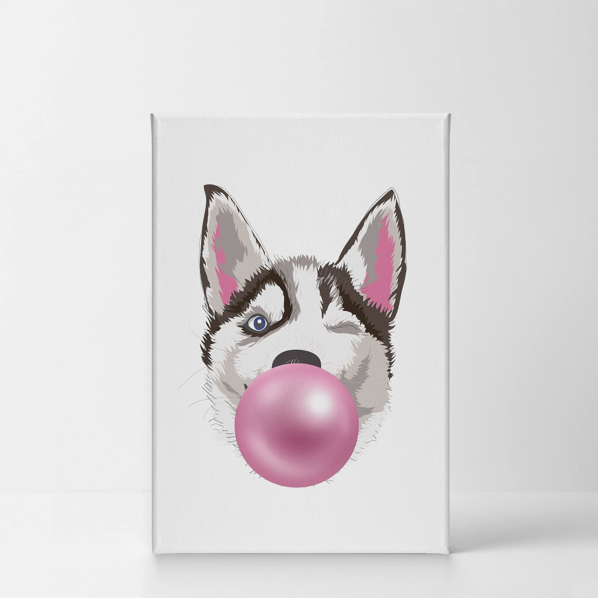 Husky Dog Chewing Bubble Gum Canvas Wall Art Print - 22x15 Inch Pet Lover Gift, Pop Art Decor for Office, Living Room, Bedroom & Nursery | Perfect for Dog Lovers & Animal-Themed Spaces