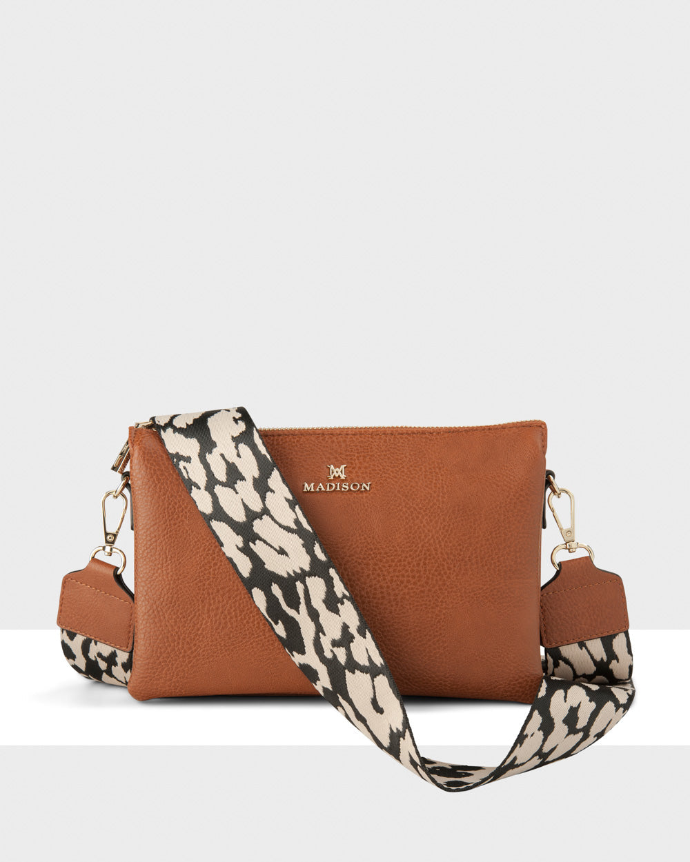 Avery 3 Compartment Crossbody Bag with Leopard Print Strap - Stylish Hands-Free Purse for Women, Travel, Shopping & Everyday Use