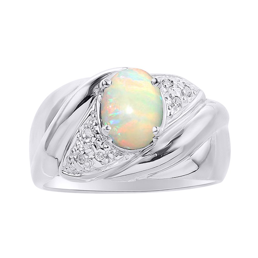 Elegant Diamond & Opal Sterling Silver Ring Set - Colorful Birthstone Jewelry for Women | Perfect Gift for Anniversary, Birthday & Special Occasions