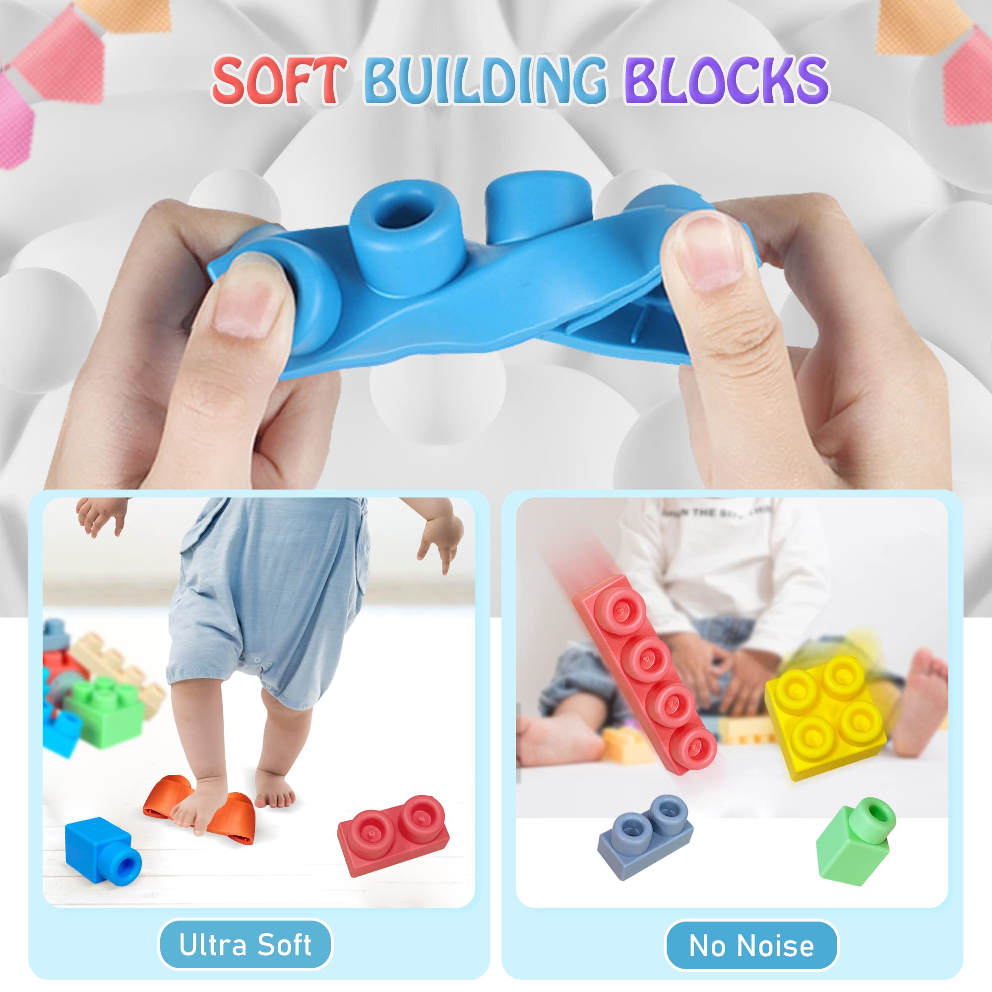 100PCS Soft Rubber Baby Building Blocks Set with Storage Bucket - STEM Educational Toys for Toddlers & Preschool Kids - Sensory Stacking Blocks to Boost Creativity - Perfect for Daycare, Birthday Gifts & Early Learning Activities