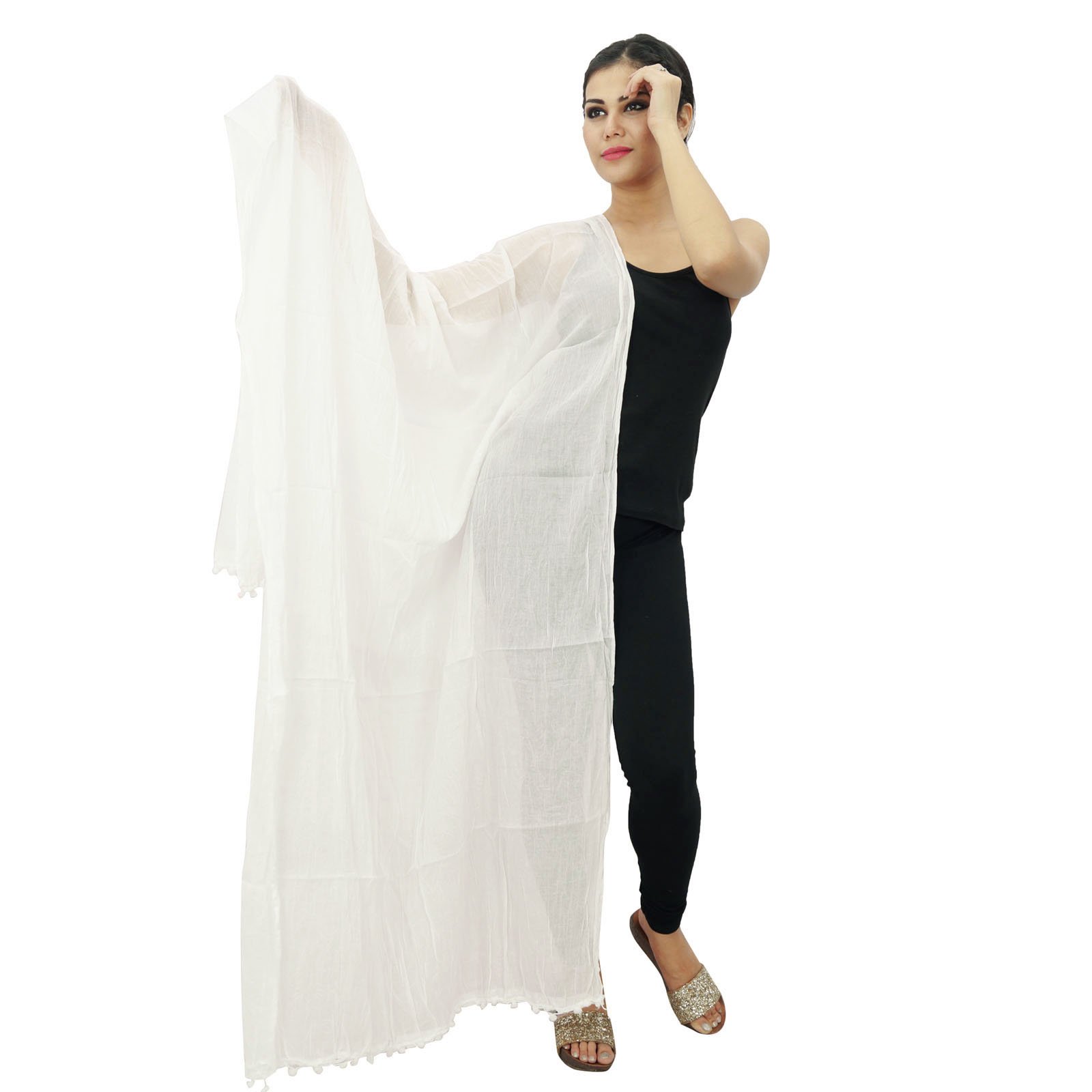 Long Cotton Blend Dupatta Scarf for Women - Soft Indian Chunni Stole, Neck Wrap & Head Scarf - Perfect for Weddings, Parties & Boho Fashion