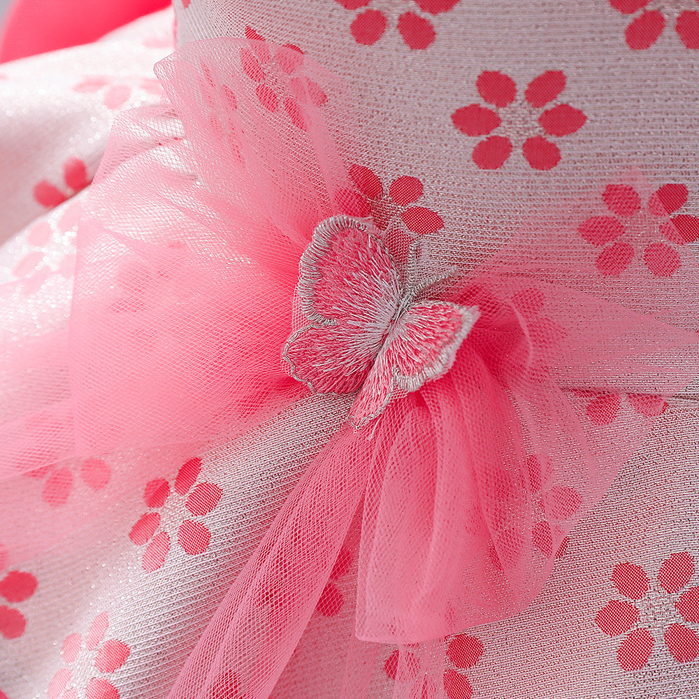 Princess Tea Length Flower Girl Dress with Floral Ruffles - Perfect for Weddings, Birthday Parties & Special Occasions