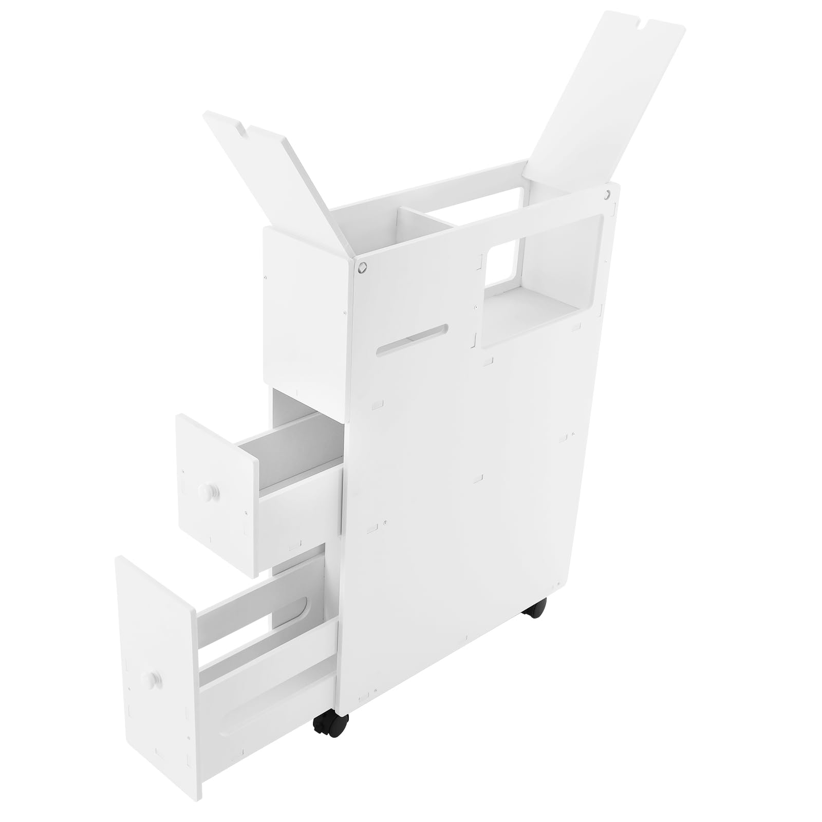 White Slim Rolling Bathroom Storage Cabinet - Space Saving for Small Bathrooms