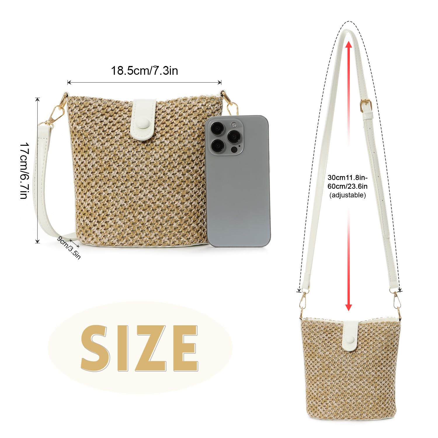 Oweisong Women's Straw Crossbody Bag - Small Rattan Beach Purse & Woven Bucket Shoulder Handbag for Summer 2024 | Perfect for Beach Vacations, Shopping & Outdoor Activities