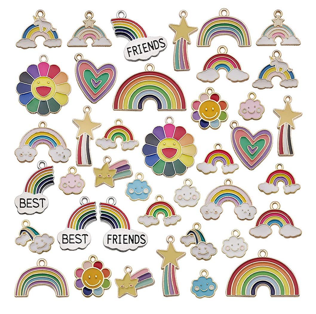 40Pcs Assorted Rainbow Sunflower & Meteor Cloud Charms - DIY Jewelry Making Pendants for Necklace, Bracelet, Earrings & Keychain - Perfect for Women & Girls Fashion Accessories, Gifts & Craft Projects