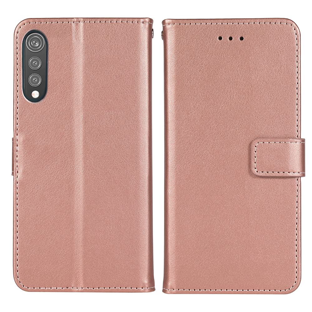 Premium Leather Wallet Case for LG Velvet 5G (LM-G900UM) - Flip Cover with Card Holder, Wrist Strap & Lanyard | Compatible with Verizon, T-Mobile & 4G Models (Rose Gold) - Perfect for Everyday Use, Travel & Hands-Free Convenience