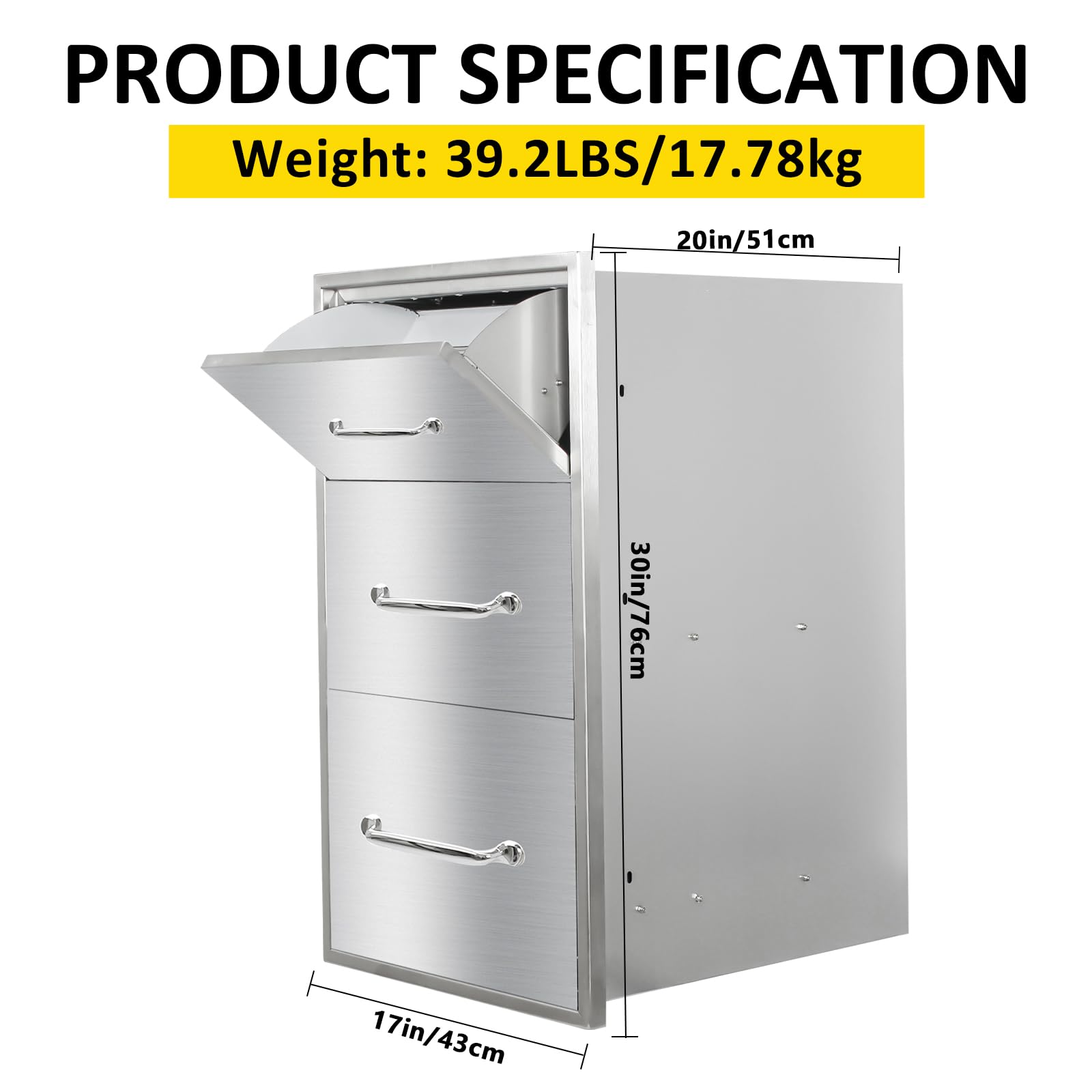Stainless Steel Outdoor Kitchen Drawers with Paper Towel Holder - 17