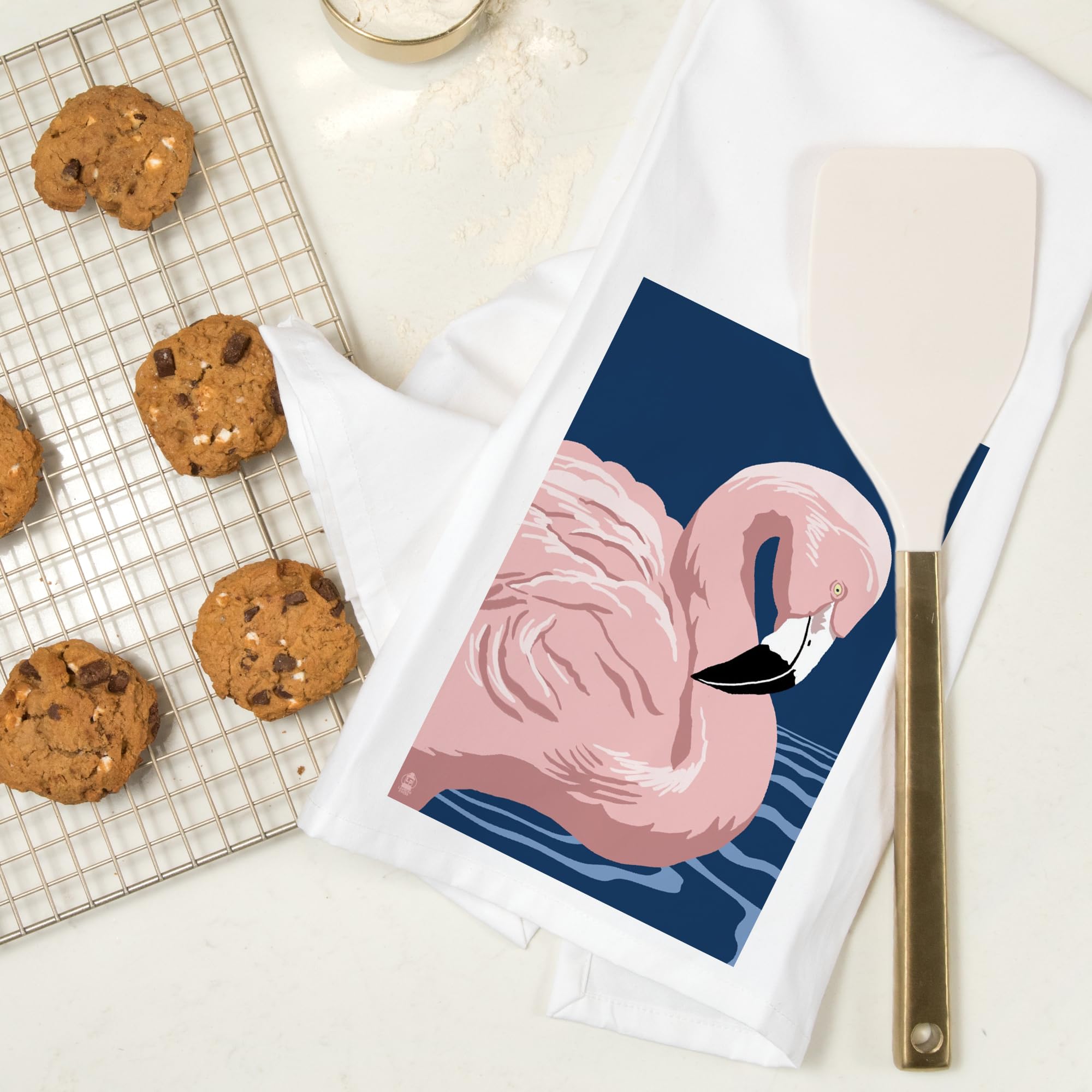 Lantern Press Flamingo Solo 100% Cotton Tea Towel - Decorative Hand Towel for Kitchen & Home Decor | Perfect for Drying Dishes, Gift Giving & Coastal Themed Decor