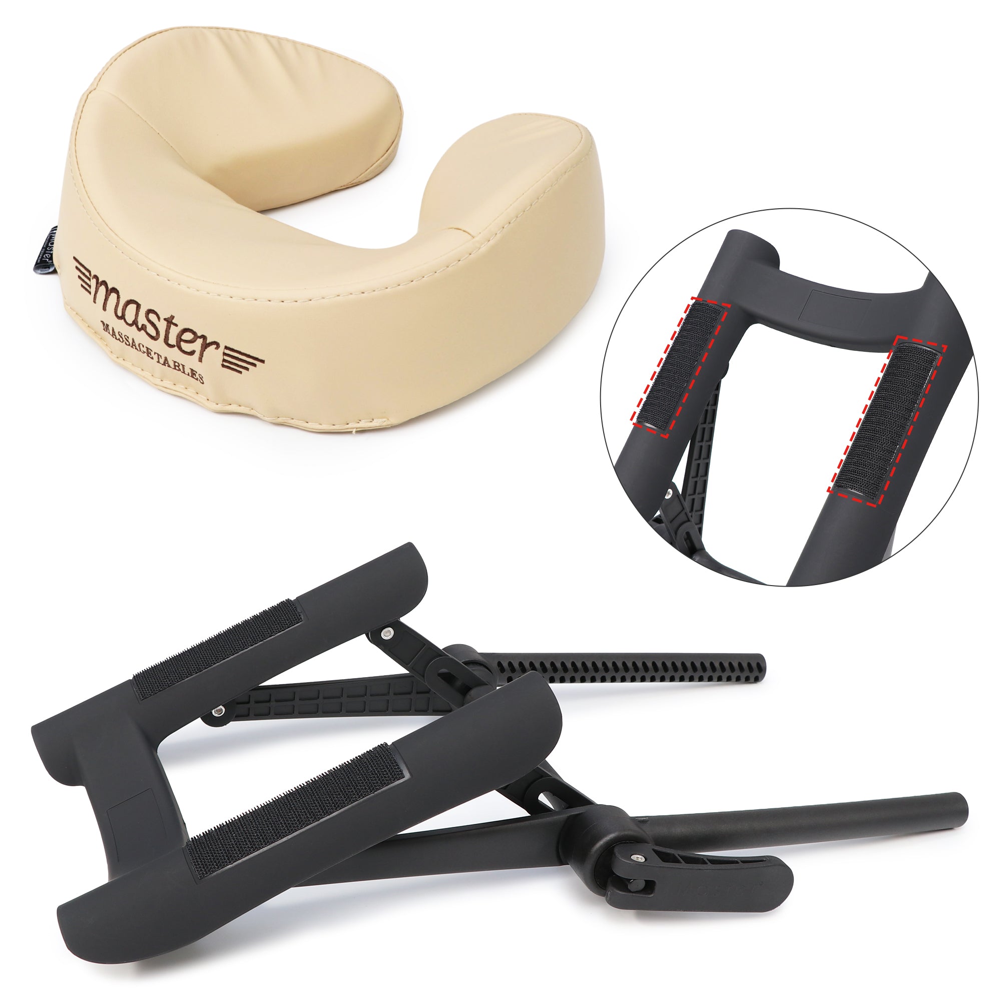 MASTER MASSAGE Universal Ergonomic Adjustable Massage Table Face Cradle with Patented Ultra Plush Face Cushion Pillow Set - Black | Professional Spa, Physical Therapy & Home Massage Use