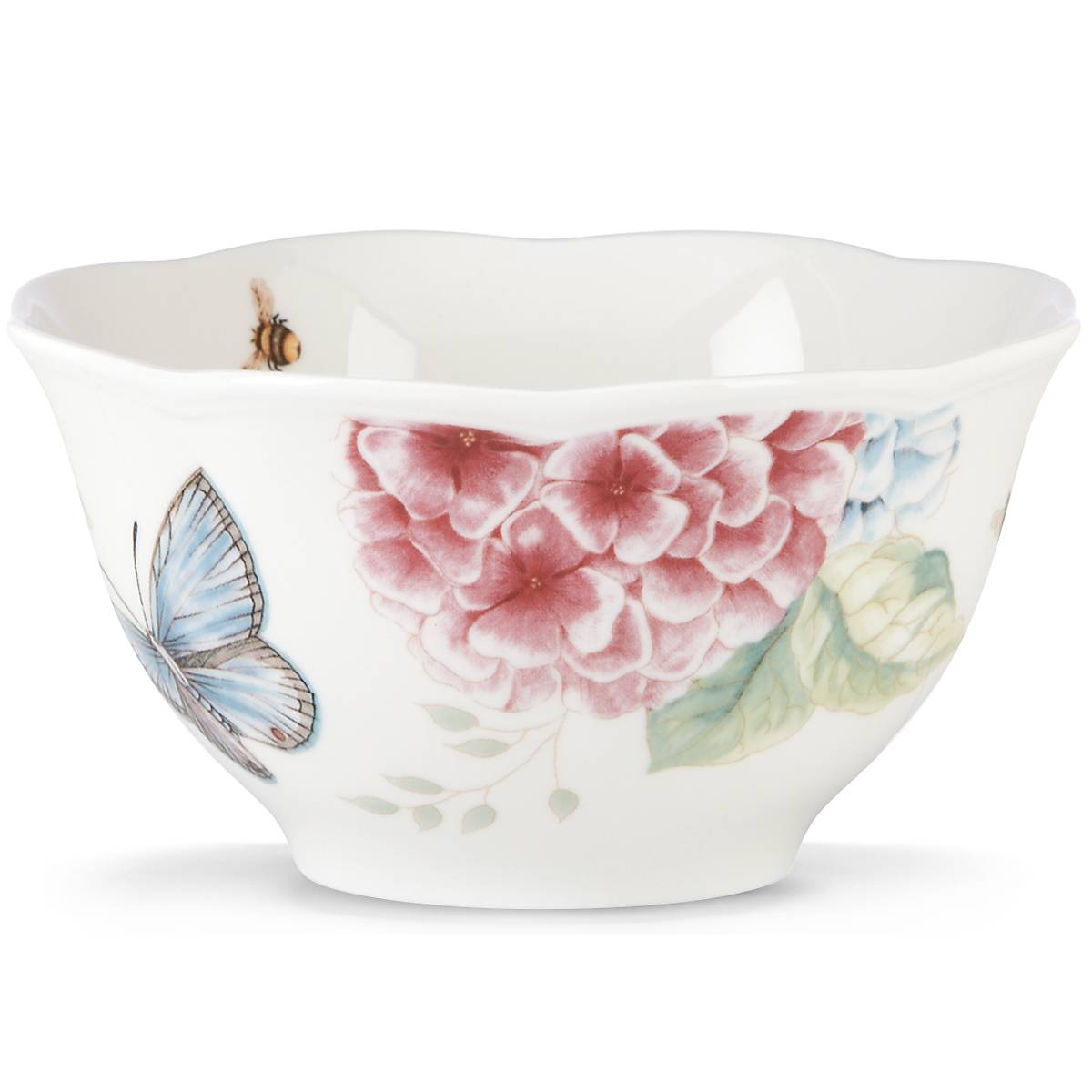 Butterfly Meadow Hydrangea Rice Bowl - Japanese Style Ceramic Soup Bowl for Ramen, Noodles, Rice - Perfect for Home Dining, Restaurant Use & Gift Giving