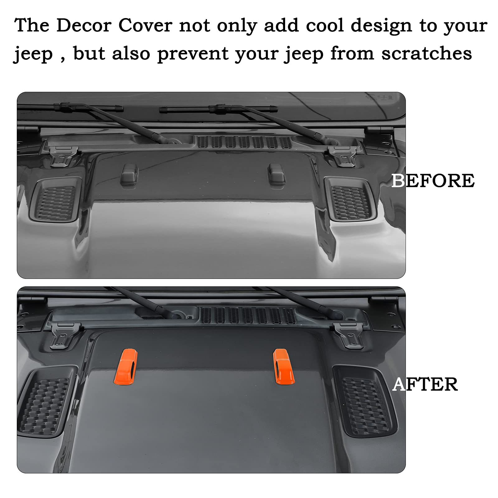 CheroCar JL JT Engine Hood Hinge Cover - Decorative Stickers & Exterior Accessories for 2018-2021 Jeep Wrangler JL & 2020-2021 Jeep Gladiator JT (Orange) - Upgrade Your Off-Road Adventure Style