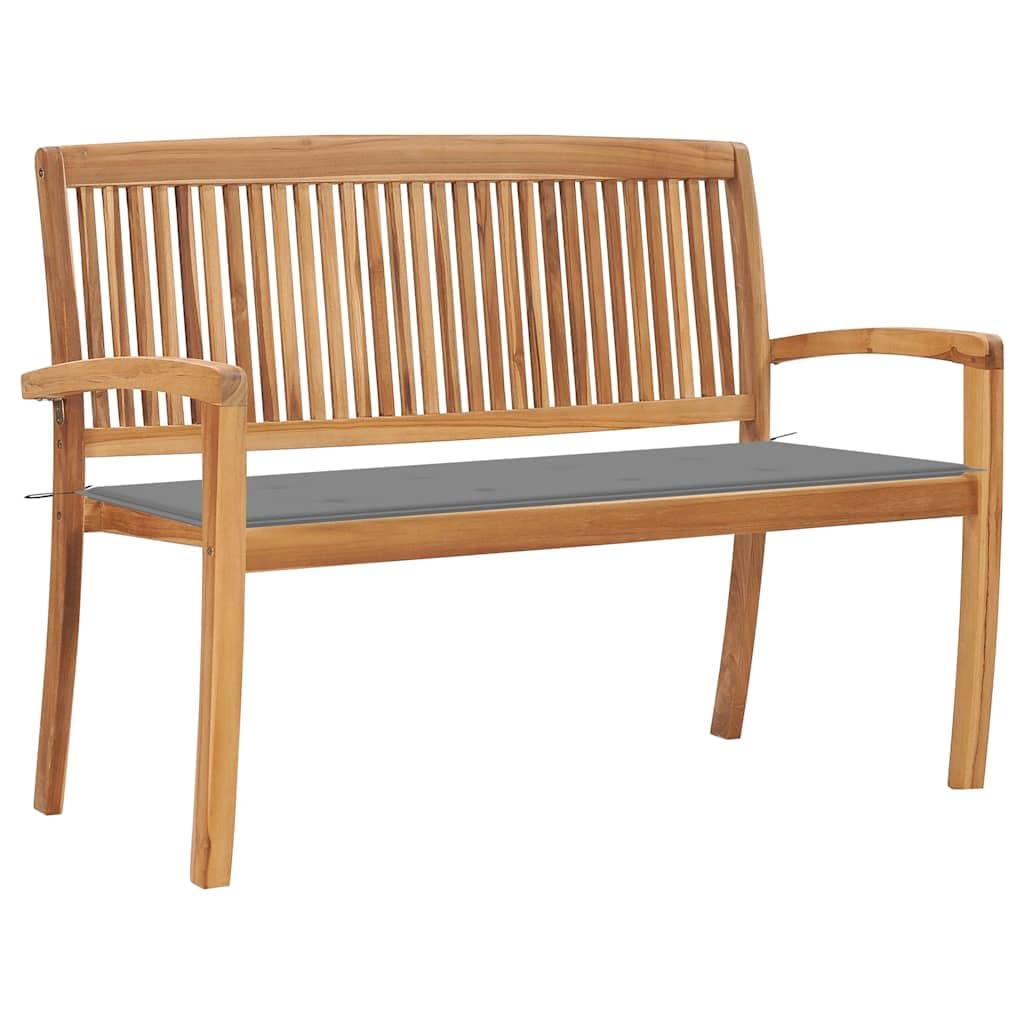 vidaXL Solid Teak Wood Stacking Patio Bench with Cushion - 50.6