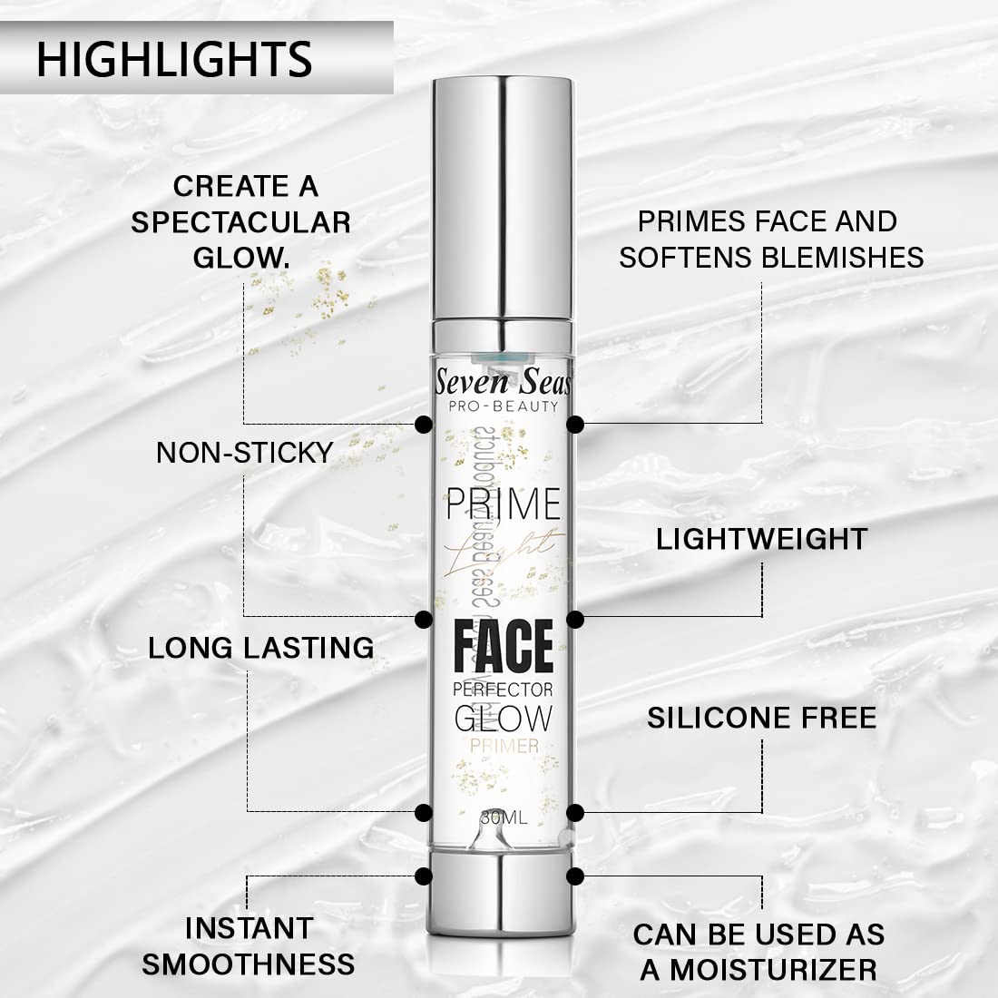 Seven Seas Prime Light Face Perfector Glow Primer - Oil Absorbing, Moisturizing & Skin Smoothing Primer for Long-Lasting Matte & Poreless Finish - 30ml Transparent - Perfect for Daily Makeup Base, Oily Skin Control & Flawless Complexion