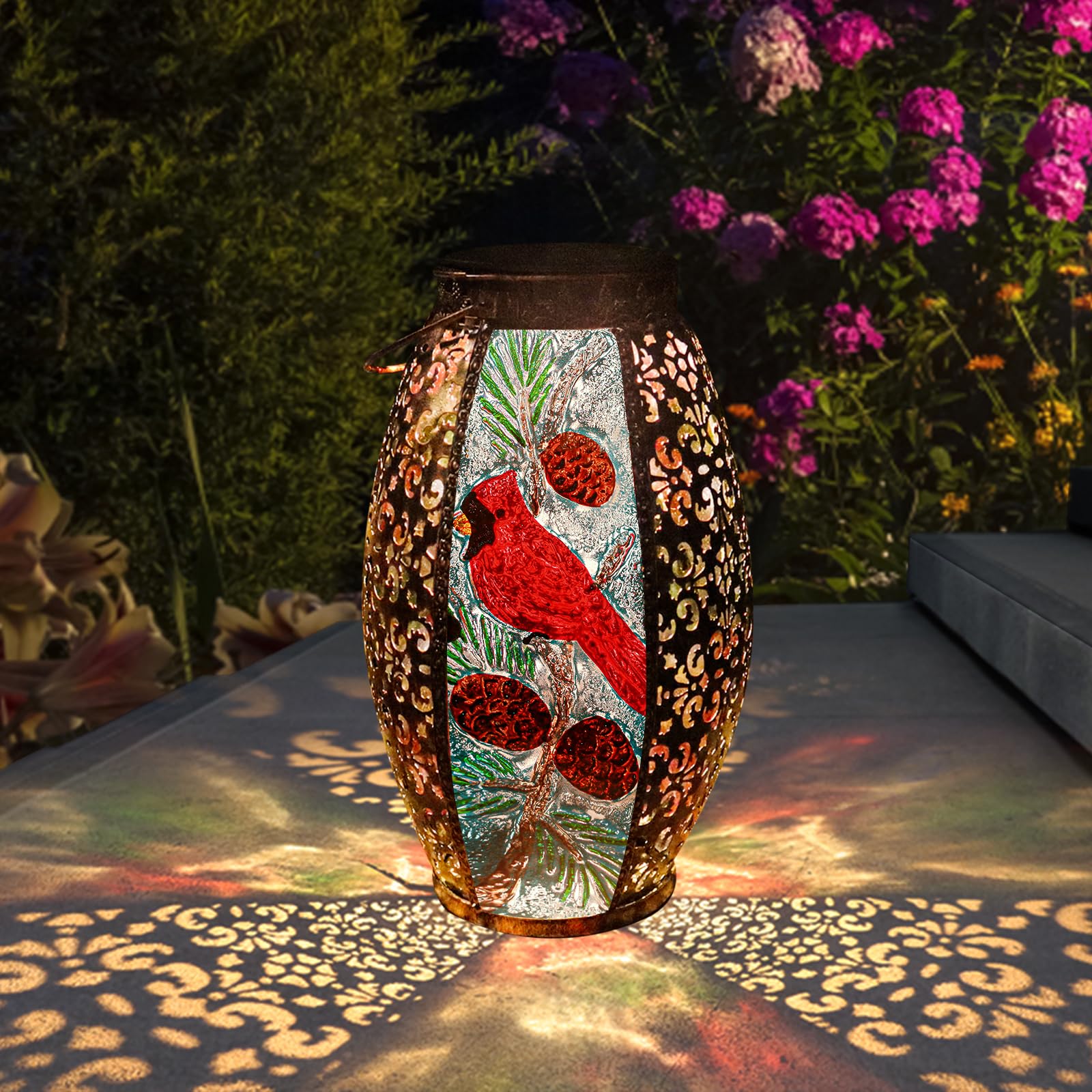 Solar Powered LED Outdoor Hanging Lantern - Waterproof Decorative Glass Light with Hollow Design for Garden, Patio, Yard, Pathway & Tabletop Decor | Perfect for Holiday, Wedding, Camping & Nighttime Ambiance
