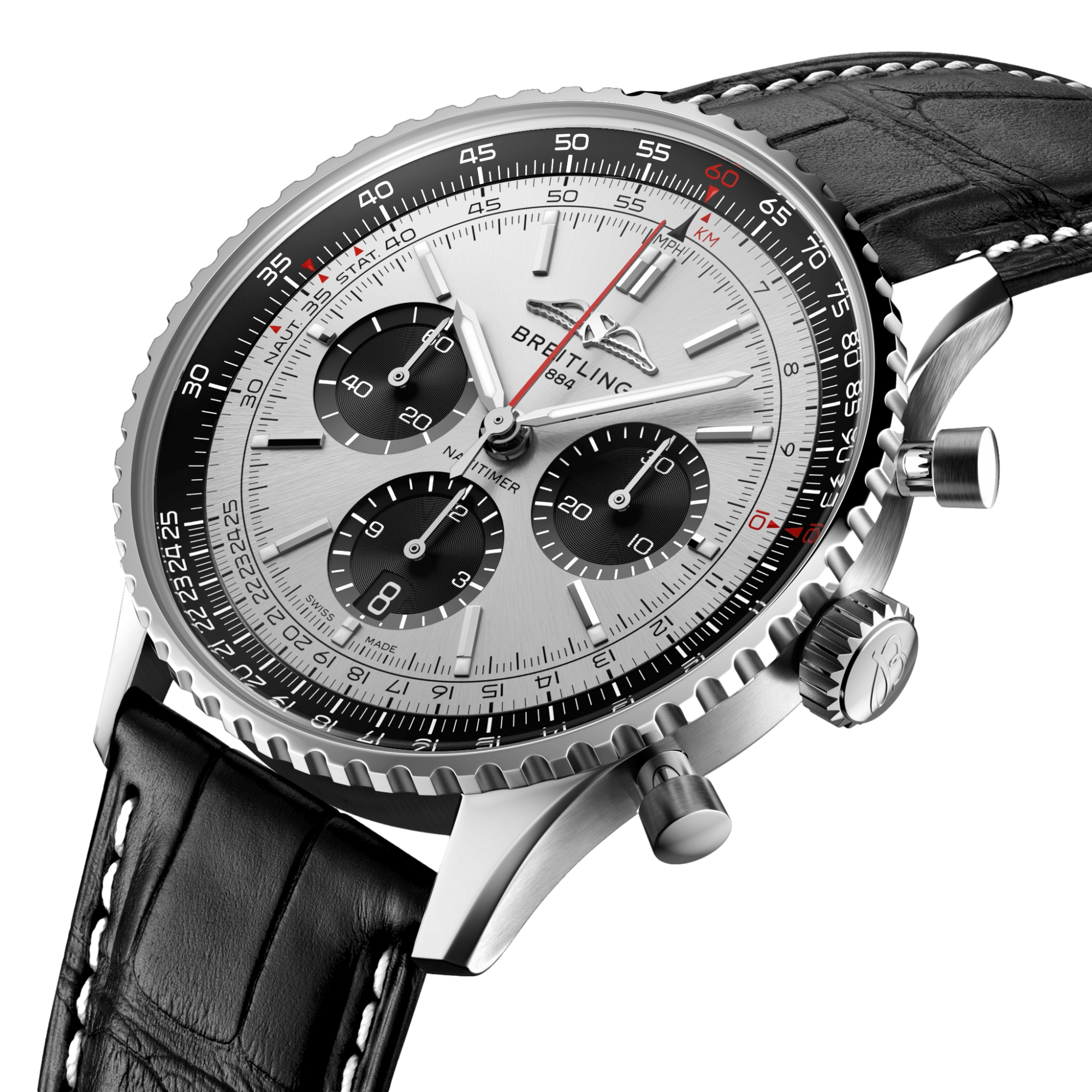 Breitling Navitimer B01 Chronograph 43mm Silver Dial Men's Watch with Leather Strap - Luxury Pilot Watch for Aviation & Business Professionals