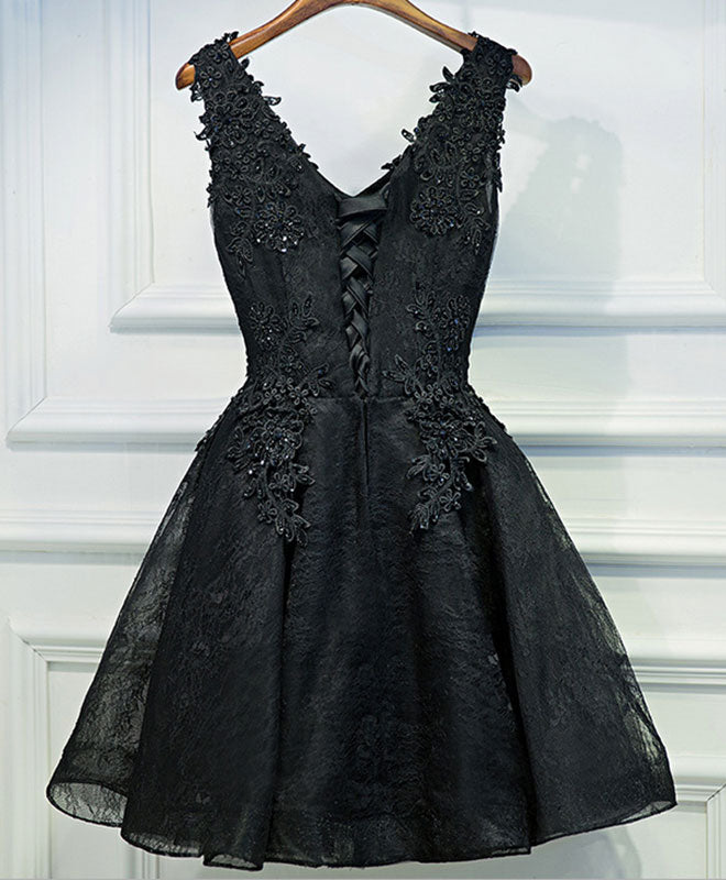 Elegant Black V-Neck Lace Short Prom Dress - Sexy Homecoming Party Gown for Women - Perfect for Prom Night, Homecoming Dance & Special Occasions