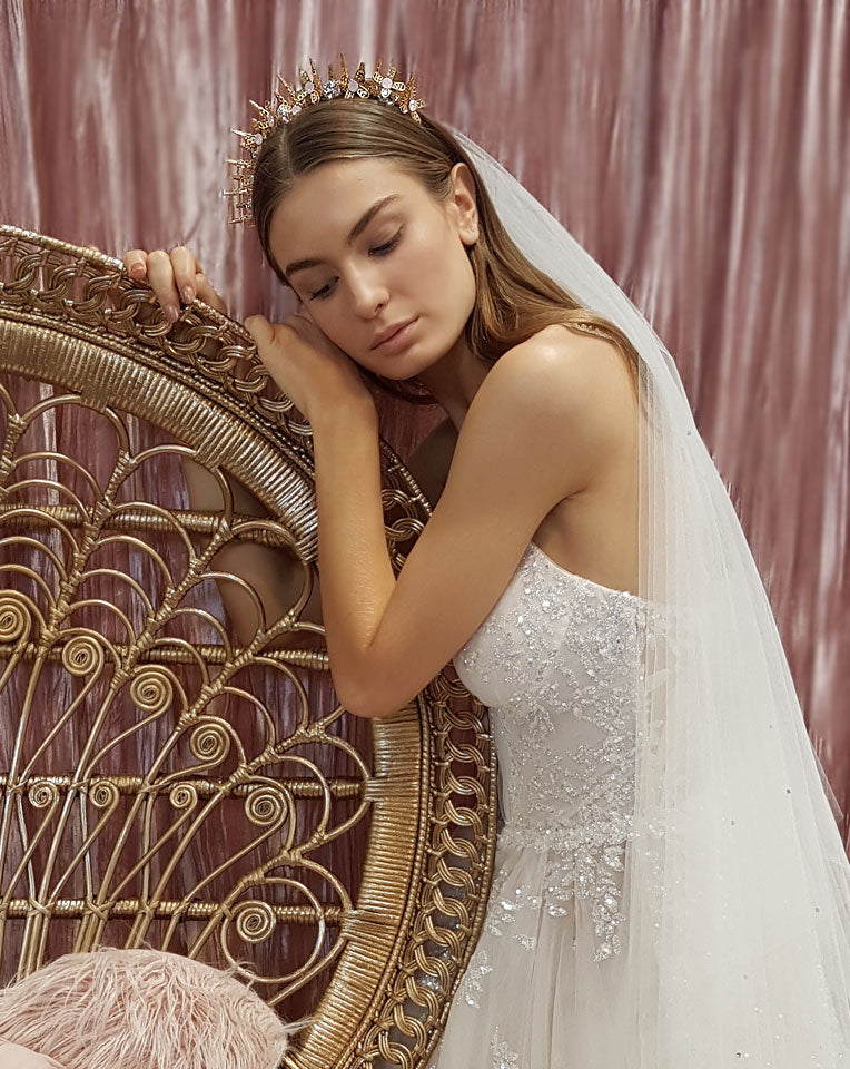 Unique Spiky Gold Crown Wedding Headpiece - Venetia by Kezani | Bridal Accessories for Boho, Vintage & Royal Weddings