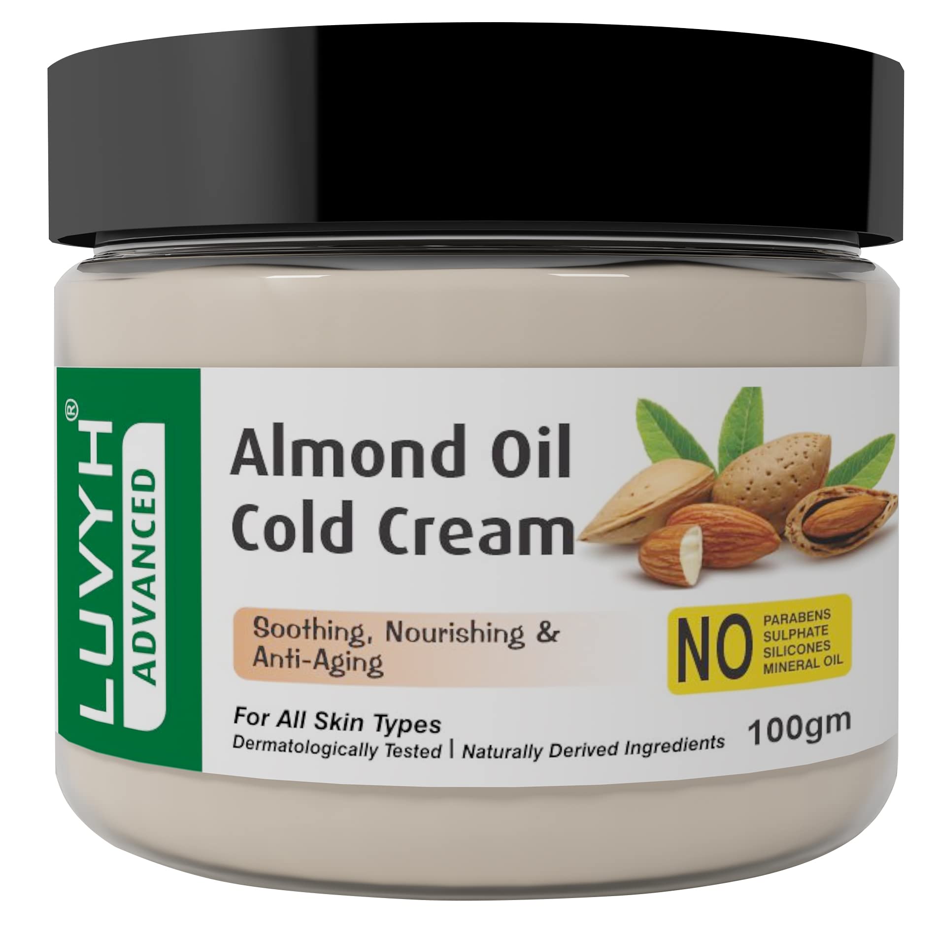 Luvyh Almond Oil Cold Cream & Winter Cream (100g) - Deep Moisturizing for Dry Skin, Face & Body Care - Perfect for Winter Skincare & Night Routine