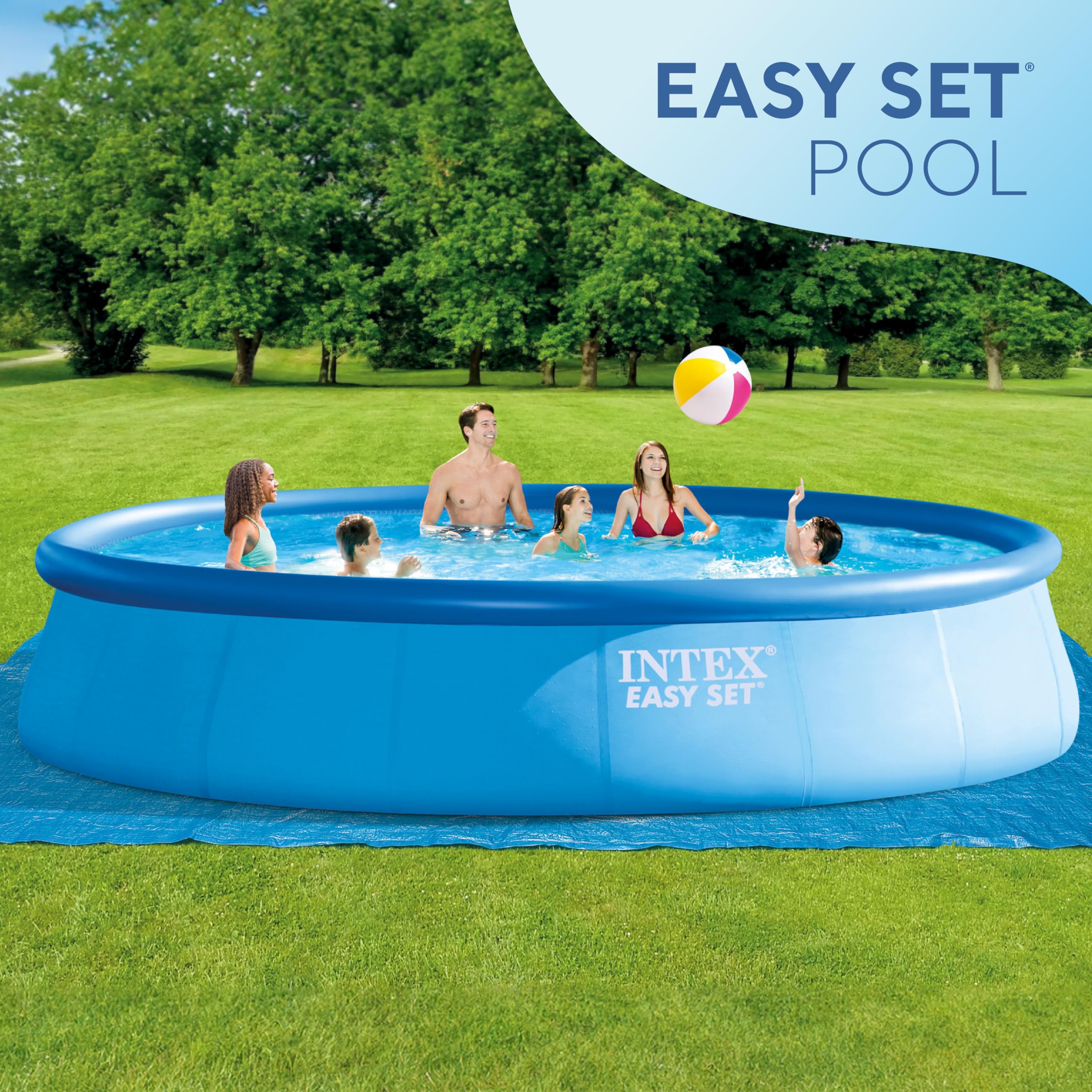 Intex 28157EH 15x33 Easy Set Above Ground Swimming Pool with Filter Pump - Perfect for Backyard Family Fun, Kids Play, and Summer Cooling