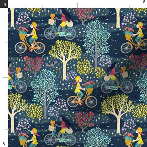 Cycling Bicycle Night Garden Floral Printed Velvet Fabric - Fat Quarter for Upholstery, Home Decor & Apparel | Perfect for DIY Projects, Quilting & Fashion Design
