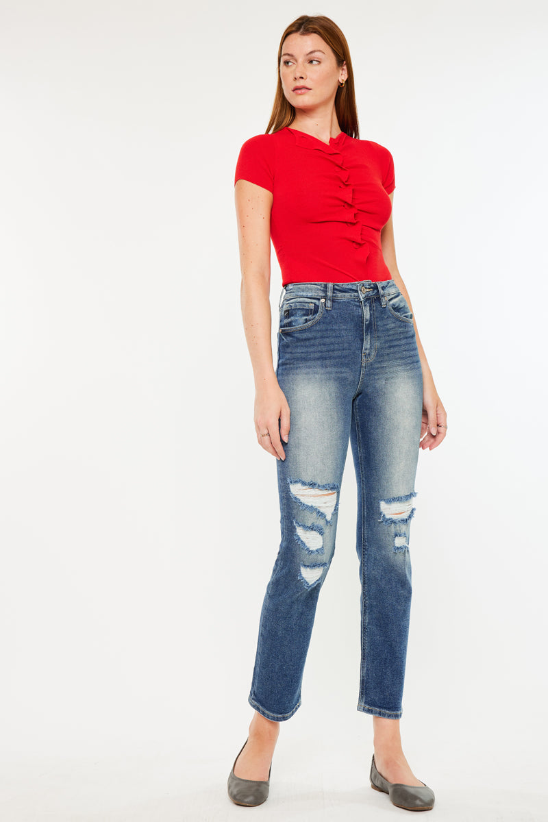Norrine High Rise Slim Straight Leg Jeans for Women - Stretchy Denim Pants with Comfortable Fit - Perfect for Work, Casual Outfits & Everyday Wear