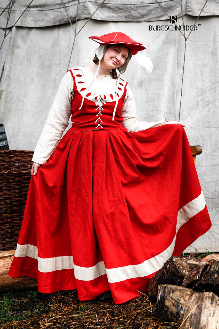 Landsknecht Skirt in Flora Red & Natural - Perfect for Renaissance Fairs, Historical Reenactments & Themed Parties
