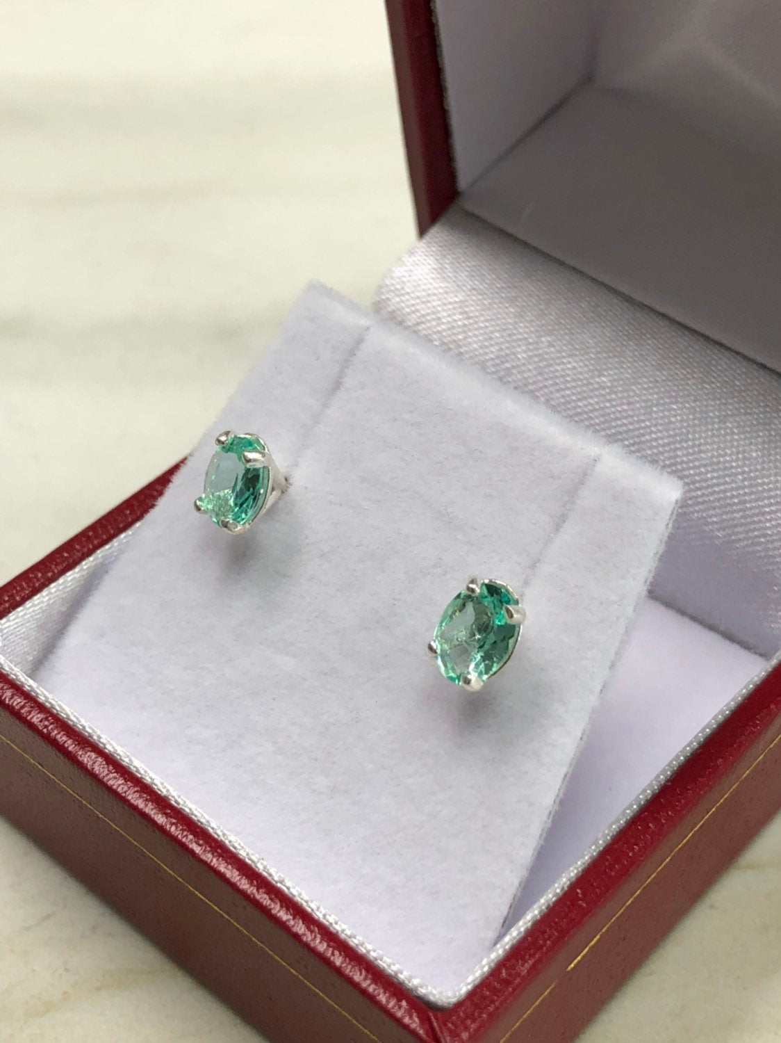 1.0tcw Oval Martini Emerald Stud Earrings in .925 Sterling Silver - Elegant Jewelry for Women, Perfect for Parties, Weddings & Everyday Wear
