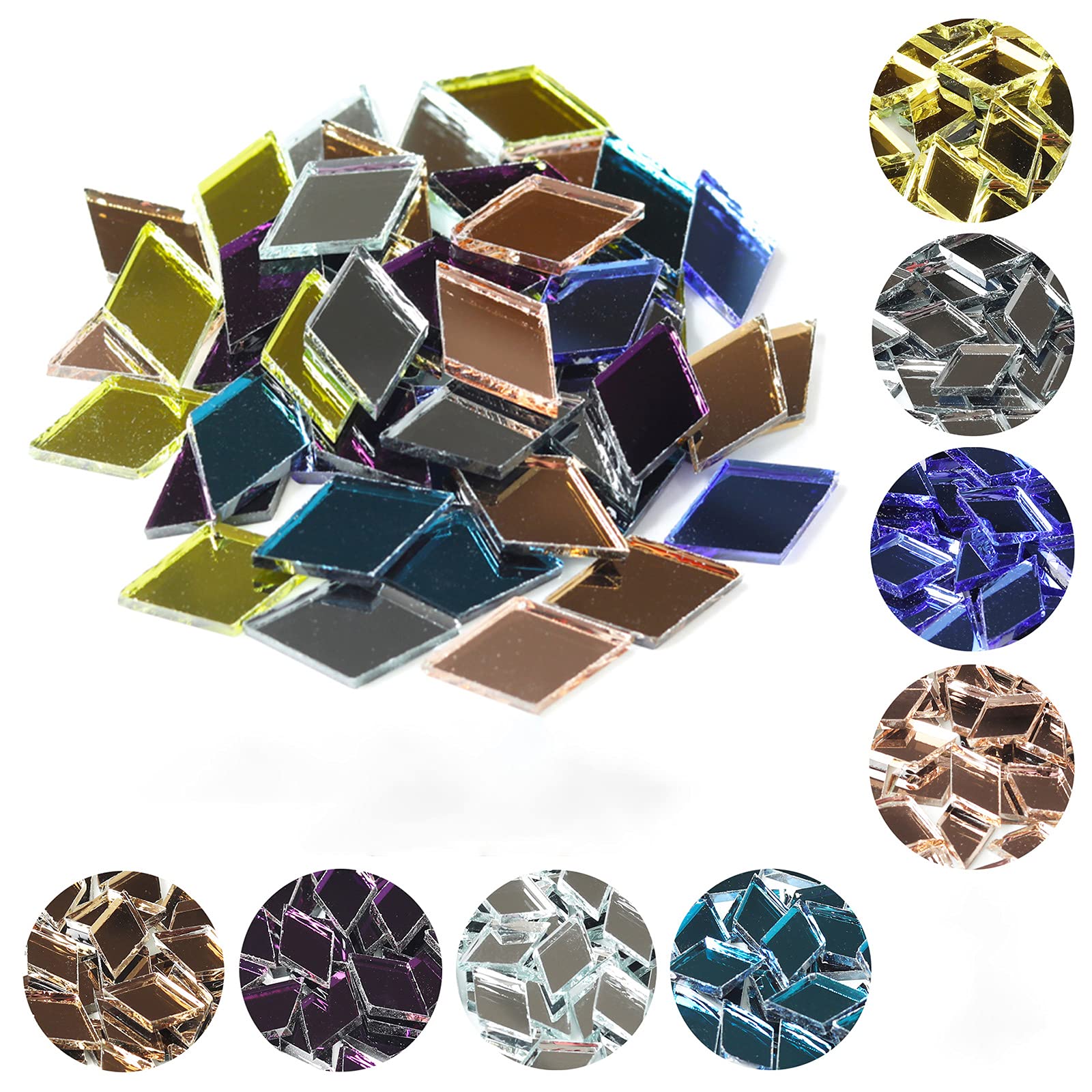 Diamond Shaped Mirror Glass Mosaic Tiles - 60 Pieces (200g) 2x2cm Rhombus Grey Tiles for DIY Crafts, Home Decor, Picture Frames & Flower Pots - Perfect for Bathroom Backsplash, Kitchen Decor & Wall Art Projects