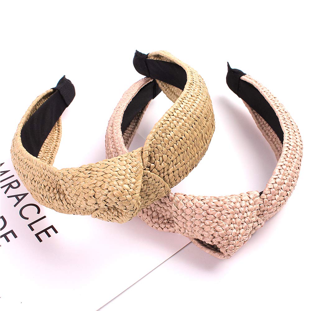 Women's Knotted Straw Headbands - Wide Thick Turban Hair Bands for Girls & Women | Perfect for Beach Holidays, Washing Face, Makeup & Summer Outfits