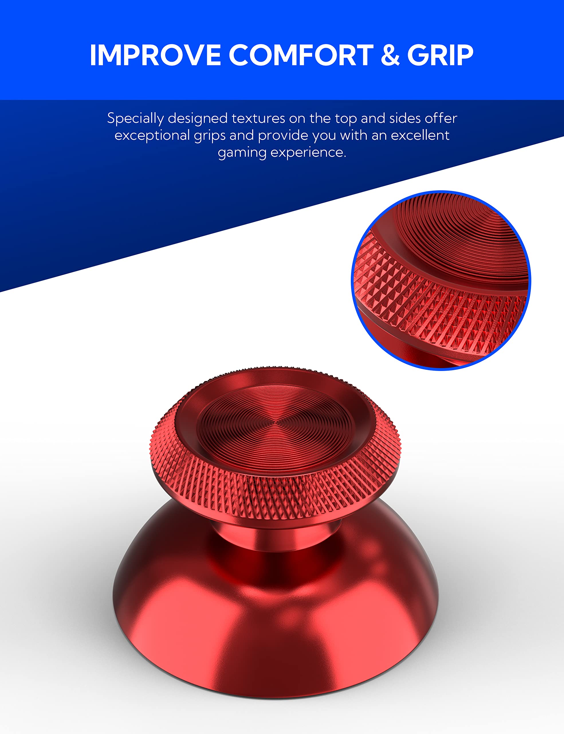 PS5 Metal Thumbsticks - Aluminum Joystick Replacement Kit for Dualsense Controller (Red) - Enhanced Gaming Experience