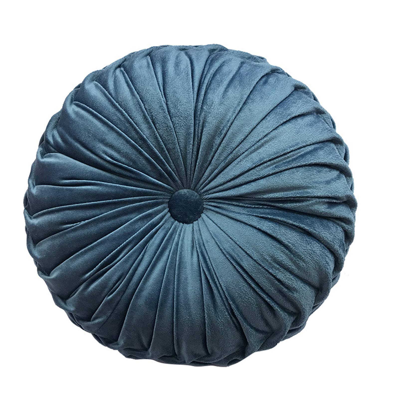 Round Velvet Throw Pillows - Soft Pleated Cushions for Sofa, Couch & Floor Decor (14.2x14.2x4.3 Inch, Lake Blue) | Cozy Home Accent for Living Room, Bedroom & Nursery