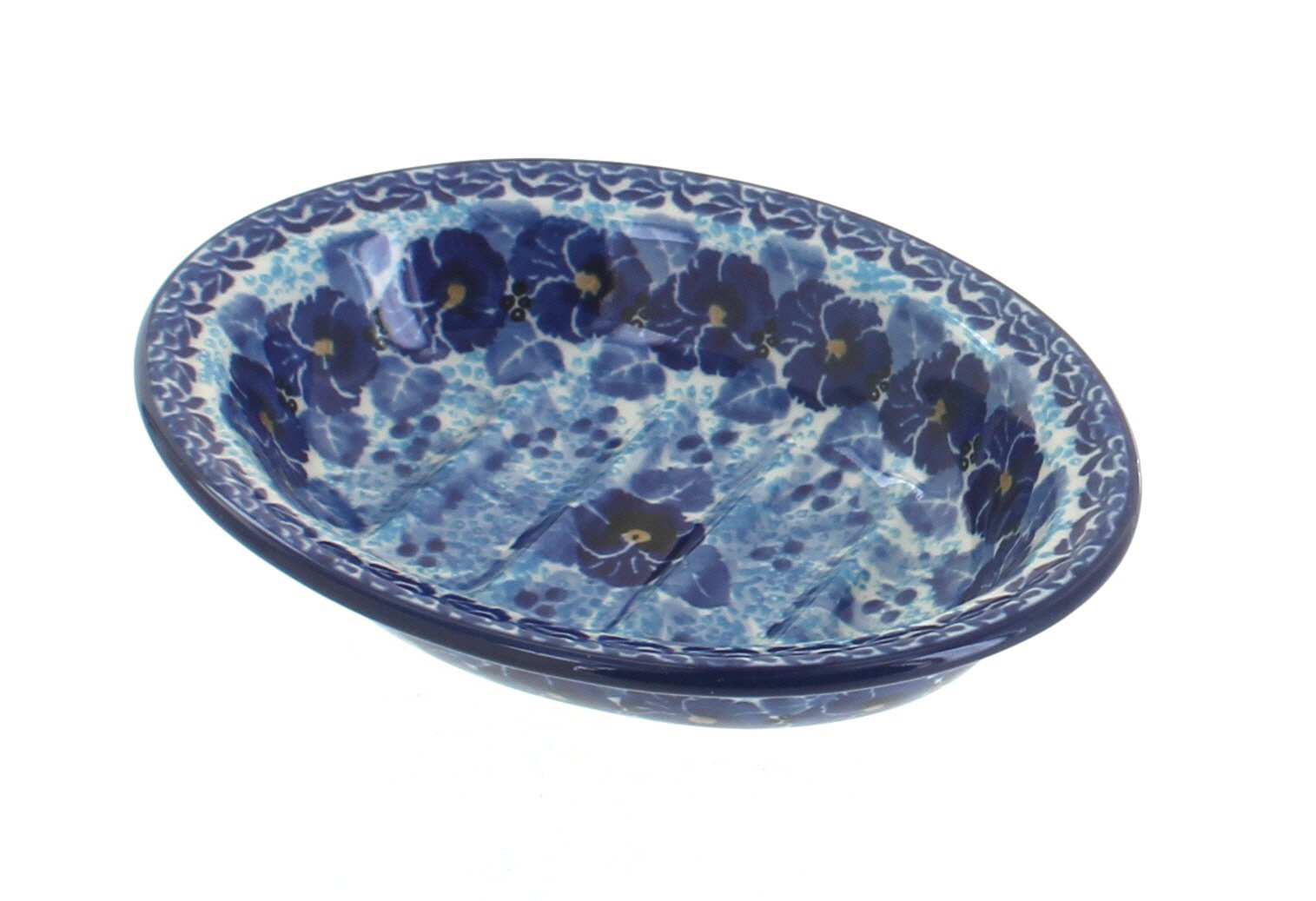 Blue Rose Polish Pottery Joanna Soap Dish - Handmade Ceramic Bathroom Decor for Sink, Vanity & Spa - Perfect Gift for Housewarming & Wedding