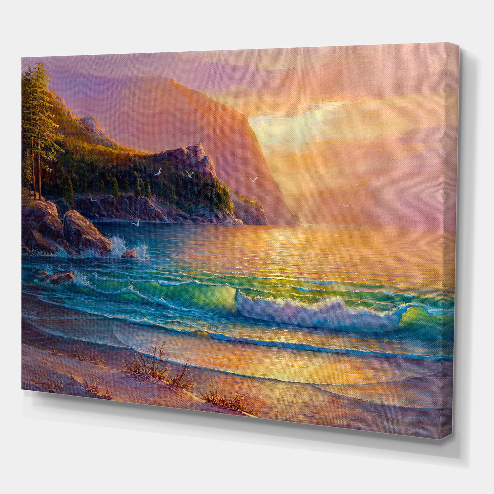 Romantic Beach Sunset Nautical Coastal Canvas Wall Art - Ocean Themed Home Decor for Living Room, Bedroom & Beach House