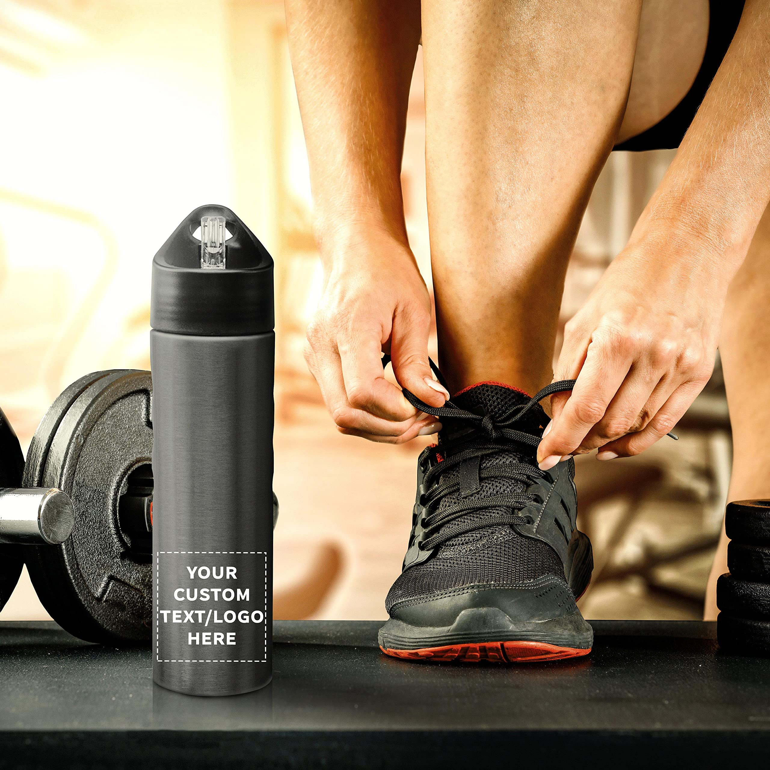 Custom Slim Stainless Steel Water Bottles 25oz - 24 Pack Bulk Order with Personalized Text & Logo - Reusable Gym & Sports Water Bottle in Charcoal - Perfect for Team Sports, Corporate Gifts & Fitness Enthusiasts