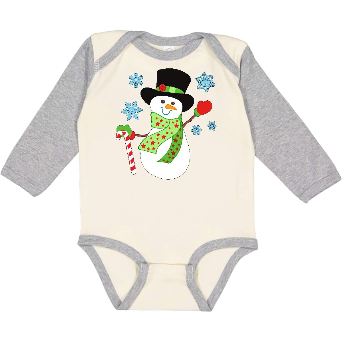 Inktastic Christmas Snowman in Top Hat with Candy Cane Long Sleeve Baby Bodysuit - Festive Holiday Outfit for Newborns & Infants - Perfect for Christmas Photos, Family Gatherings & Holiday Parties
