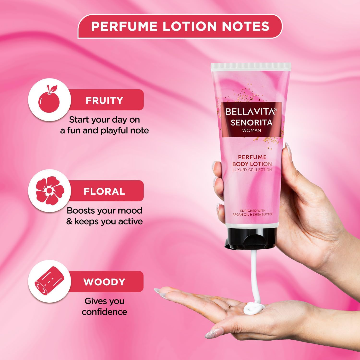 Bella Vita Luxury Senorita Women's Perfumed Body Lotion - 200ml with Argan Oil & Shea Butter for Nourishing, Hydrating & Soft Skin | Daily Moisturizer for Dry Skin Care & Aromatherapy Relaxation