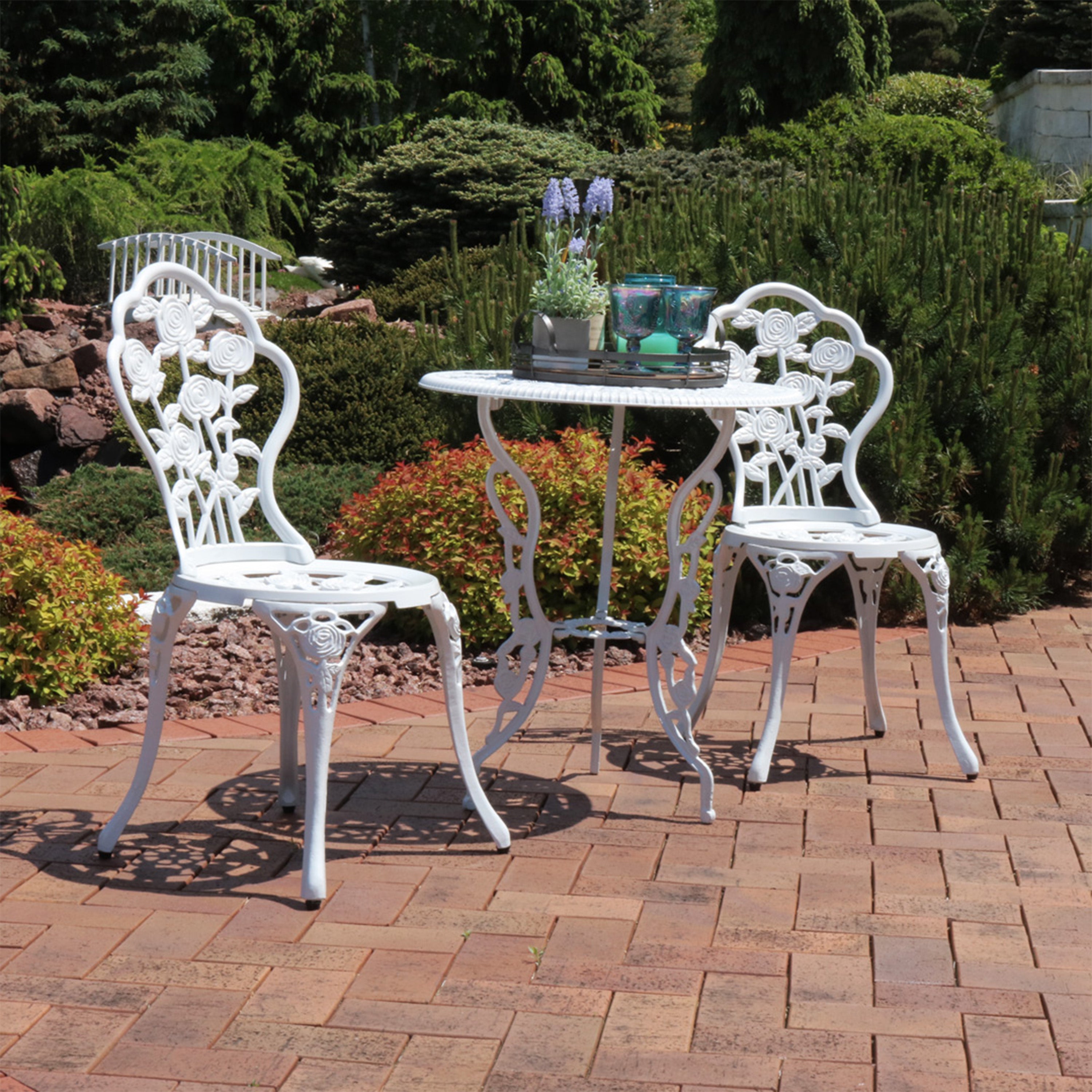 Sunnydaze 3-Piece Outdoor Cast Aluminum Patio Bistro Set - Durable Garden Furniture for Backyard, Balcony & Poolside Dining
