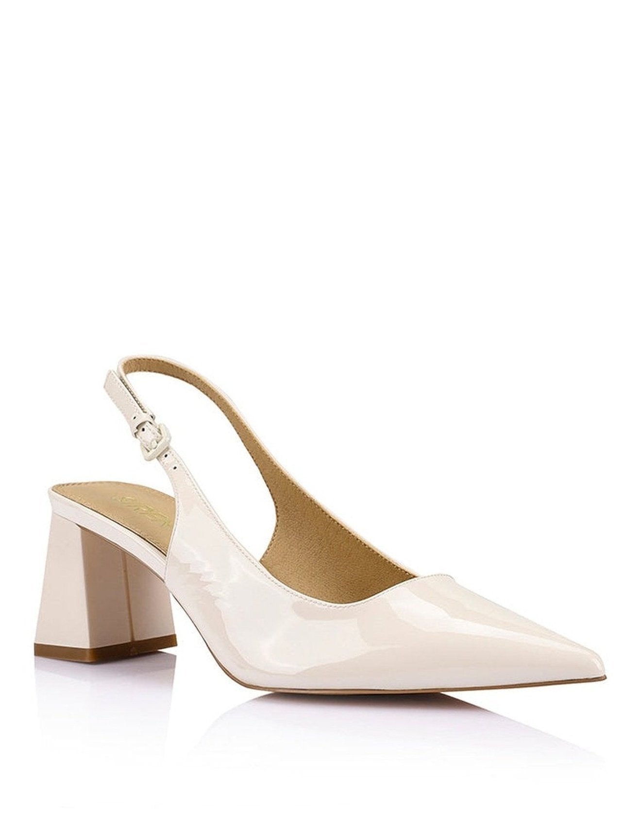 Yarra Pointed Toe Slingback Heels - Women's Chic Patent Leather Pumps in Chalk White | Perfect for Office, Wedding & Evening Events
