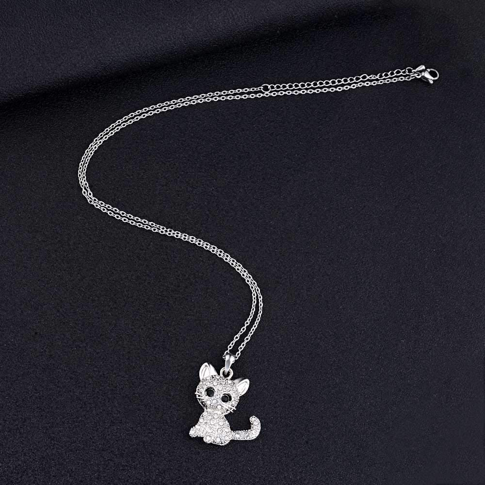 VU100 Sterling Silver Cat Necklace for Women - Elegant Kitty Pendant with Shiny White Crystals, Perfect Cat Lover Gift for Mom, Daughter, Granddaughter & Friends | Birthday, Anniversary, Christmas Present | Ideal for Everyday Wear, Special Occasions & Cat-Themed Parties