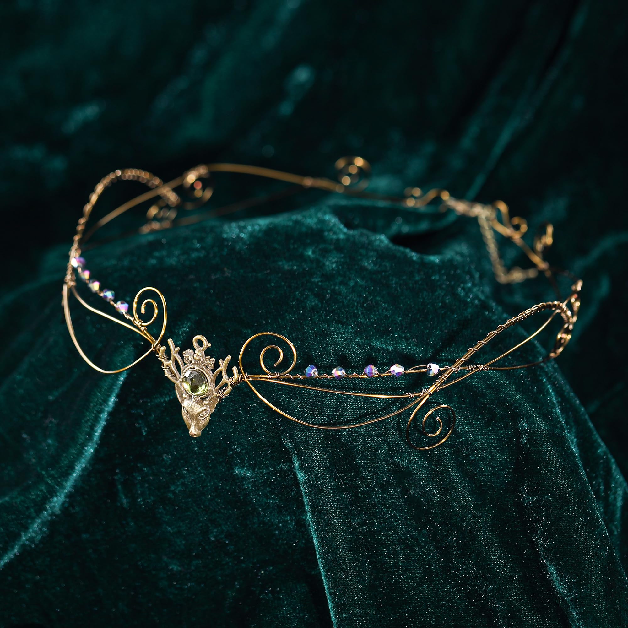 Handmade Elven Fairy Circlet - Dark Antler Headpiece for Cosplay, Renaissance Fairs & Fantasy Costumes | Bronze Deer Antler Tiara Crown for Women | Witch, Princess & Elf Costume Accessories | Perfect for Halloween, LARP & Themed Parties