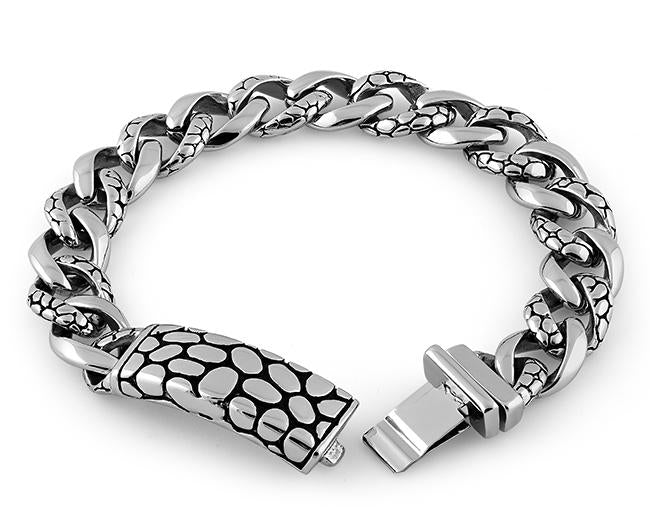 Stainless Steel ID Reptile Curb Link Bracelet for Men & Women - Adjustable Chain Wristband for Casual, Business & Fashion Accessories
