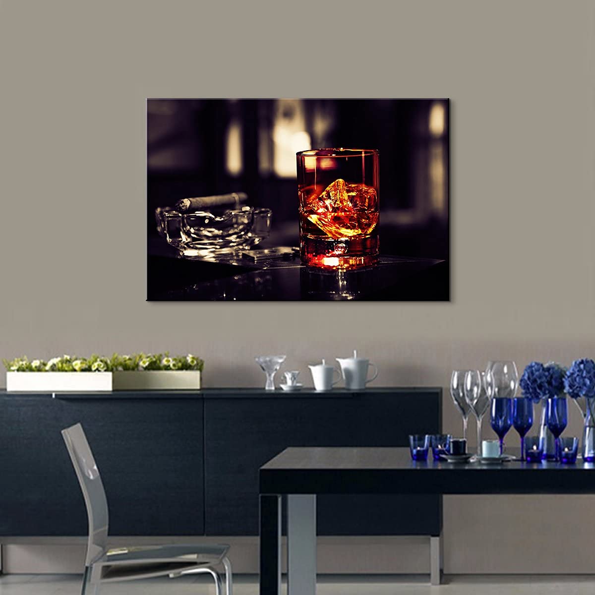 Whiskey Wall Art Decor - Framed Kitchen & Dining Room Decor (28''Hx40''W) - Perfect for Home Bar, Restaurant, or Man Cave Decorations