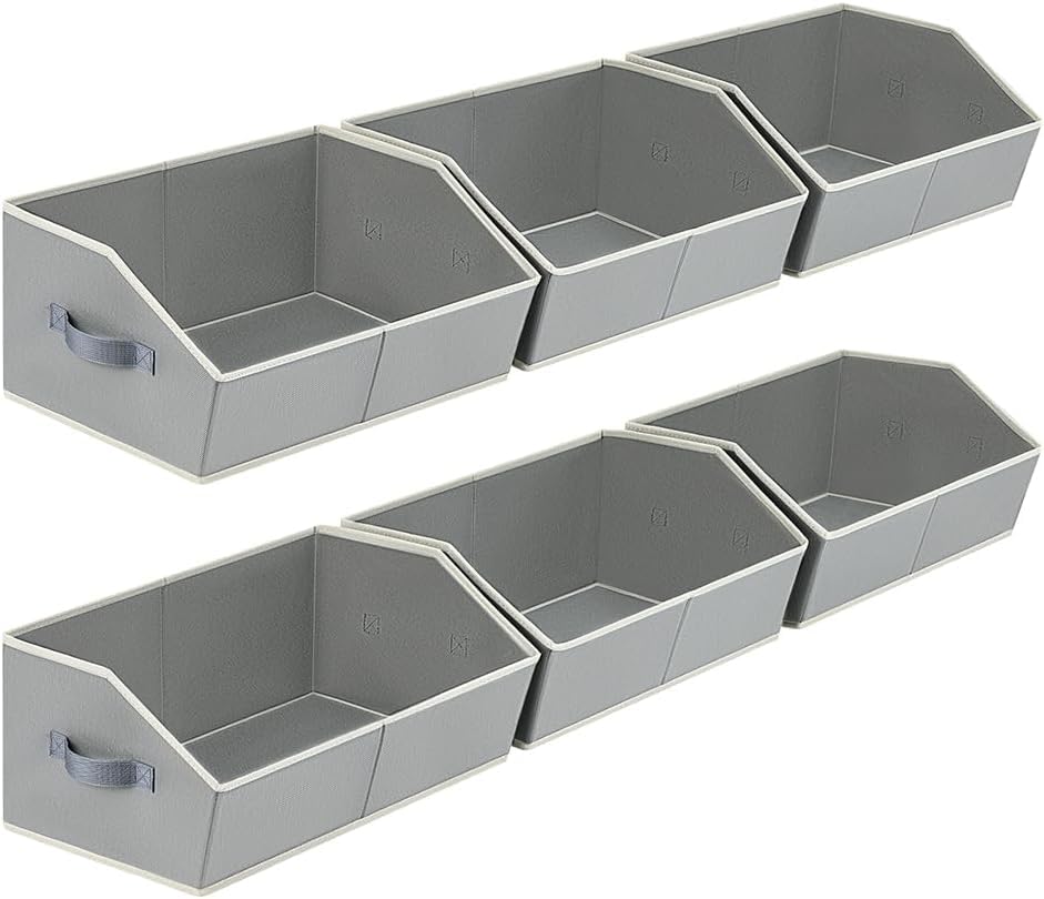 6 Pack Fabric Storage Bins with Handles - Trapezoid Closet Organizers for Shelves, Clothes & Books | Space-Saving Home Organization Solution for Bedroom, Nursery & Office (Grey)