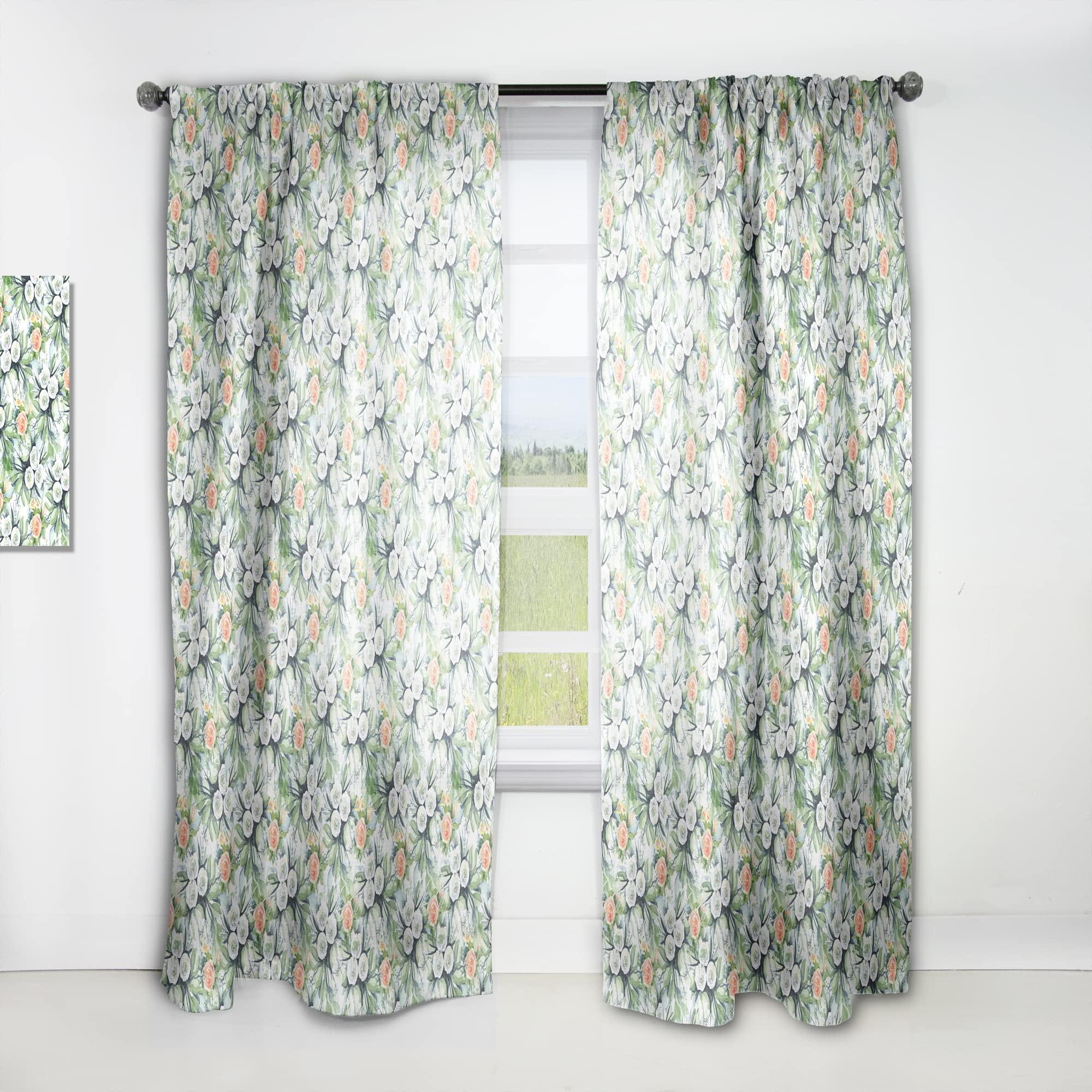DesignQ Thermal Insulated Curtains - White & Yellow Roses Bouquet Pattern - Single Panel 52x108 Inches - Blackout Drapes for Bedroom & Living Room - Perfect for Home Decor, Privacy & Light Control