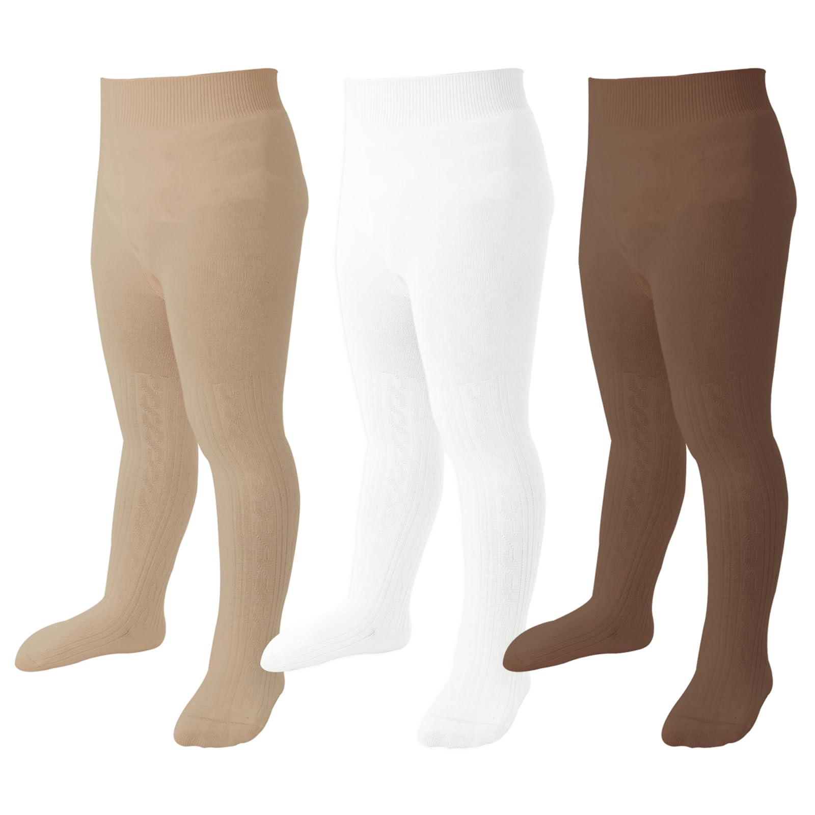 Baby Girl Cable Knit Leggings - Soft Cotton Toddler Tights, Seamless Winter Stockings (3/4/5 Pack) - Warm & Comfortable for Playtime, Daycare & Cold Weather Outfits