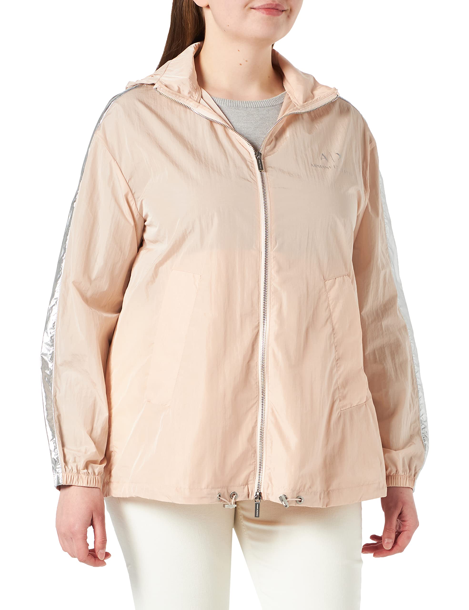 ARMANI EXCHANGE Women's Lightweight Water Repellent Nylon Jacket - Packable Travel Hoodie for Hiking, Commuting & Outdoor Adventures