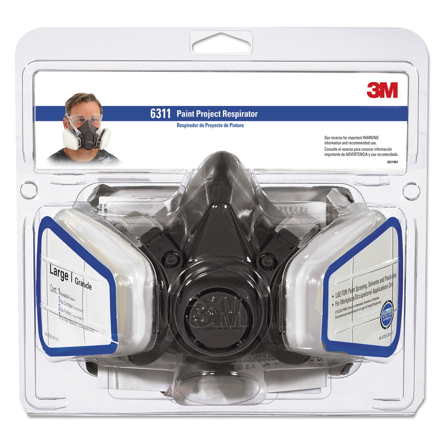 3M™ Half Facepiece Respirator for Paint Spray & Pesticides - Large Size | Comfortable Protective Mask for Painting, Woodworking & Agricultural Work