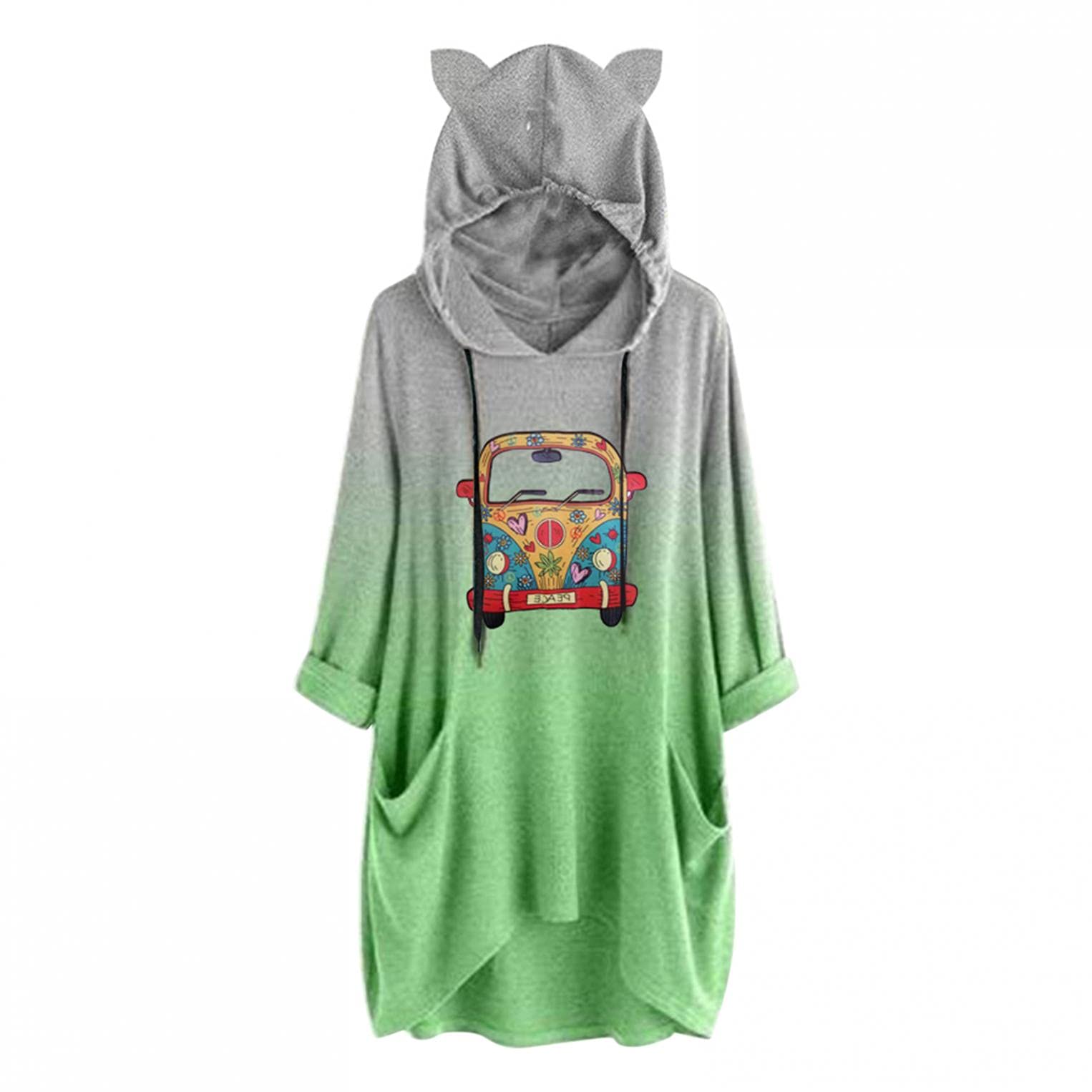 Women's Casual Cute Hoodie with Ears - Long Sleeve Pullover Sweatshirt, Tie Dye Christmas Design, Drawstring & Pocket - Perfect for Winter Outfits, Holiday Gifts & Cozy Loungewear